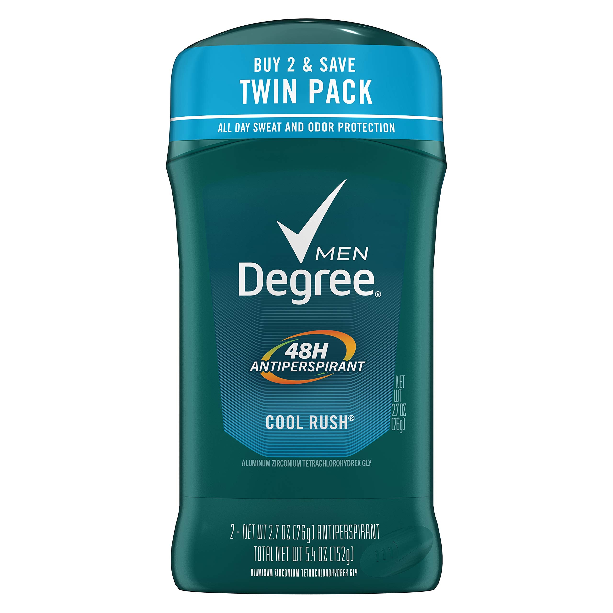 Degree Antiperspirant & Deodorant, Cool Rush, Body Heat Activated, Dry White Stick, 2.7-Ounce Sticks in twin pack (Pack of 6)