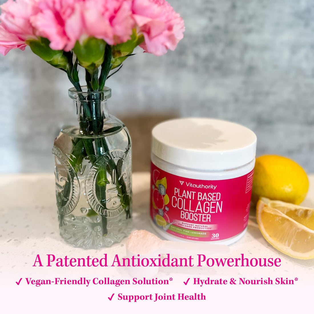 Vitauthority Vegan Collagen Powder for Women - Plant Based Collagen Supplement for Women with Proprietary Vegan Hair Skin and Nails Vitamins - Vegetarian Collagen Powder with Hyaluronic Acid