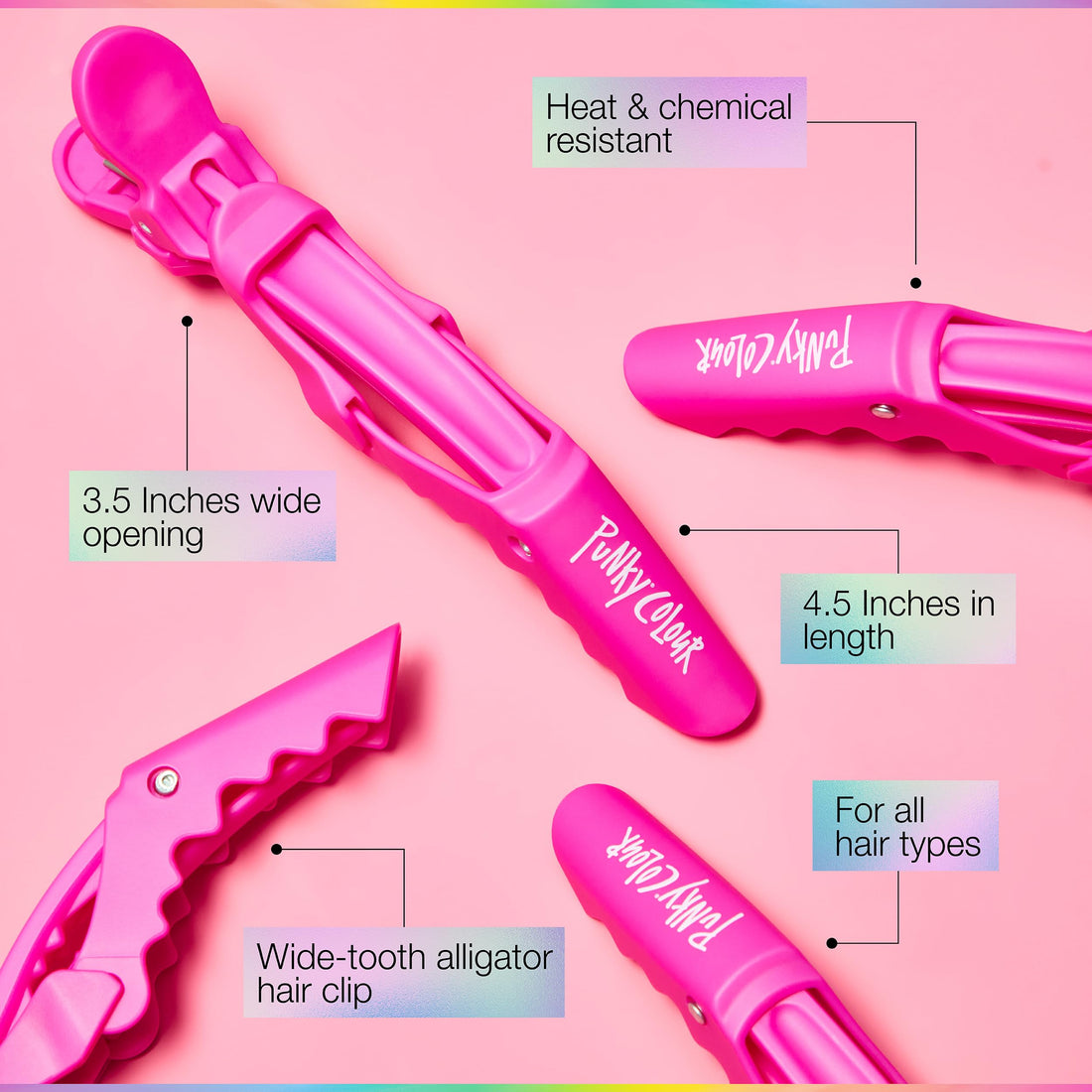 Punky Colour Hair Clips for Sectioning, Styling, and Dyeing - Strong Grip, Non-Slip, For All Hair Types, Professional Salon Hair Tools, 4-Piece, 1-Pack