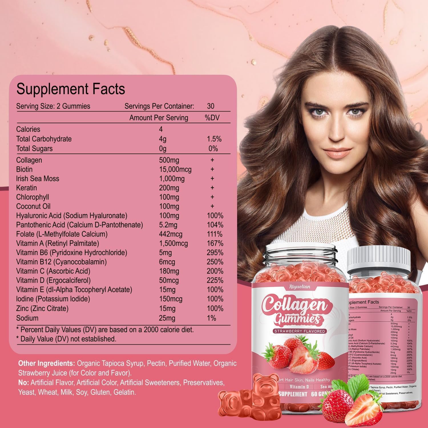 Riyuetian 2 Pack Collagen,15000mcg Biotin & 1000mg Irish sea Moss, Collagen for Hair Skin Nails & Joints, Anti Aging - Women & Men Kids, Adults - 120 Vegan