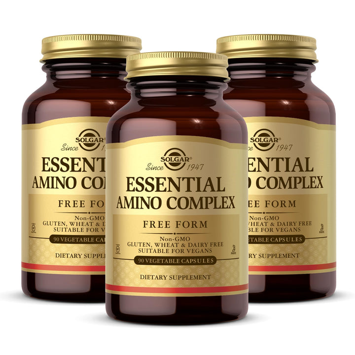 Solgar Essential Amino Complex, 90 Vegetable Capsules (Pack of 3) - Free Form Essential Amino Acids - Non-GMO, Vegan, Gluten Free, Dairy Free, Kosher - 270 Total Servings