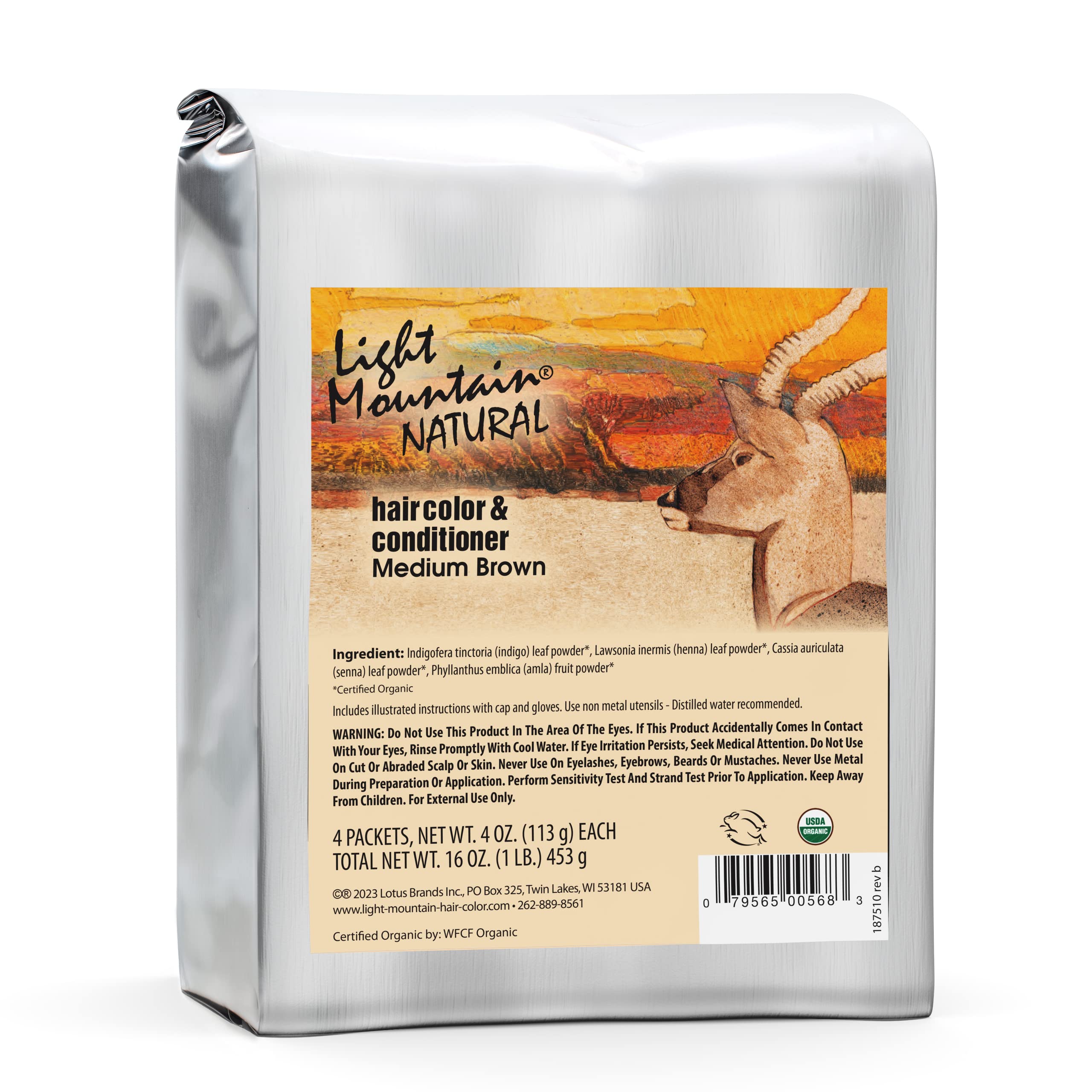 Light Mountain Natural Bulk Hair Color and Conditioner, Medium Brown, 16 Ounce