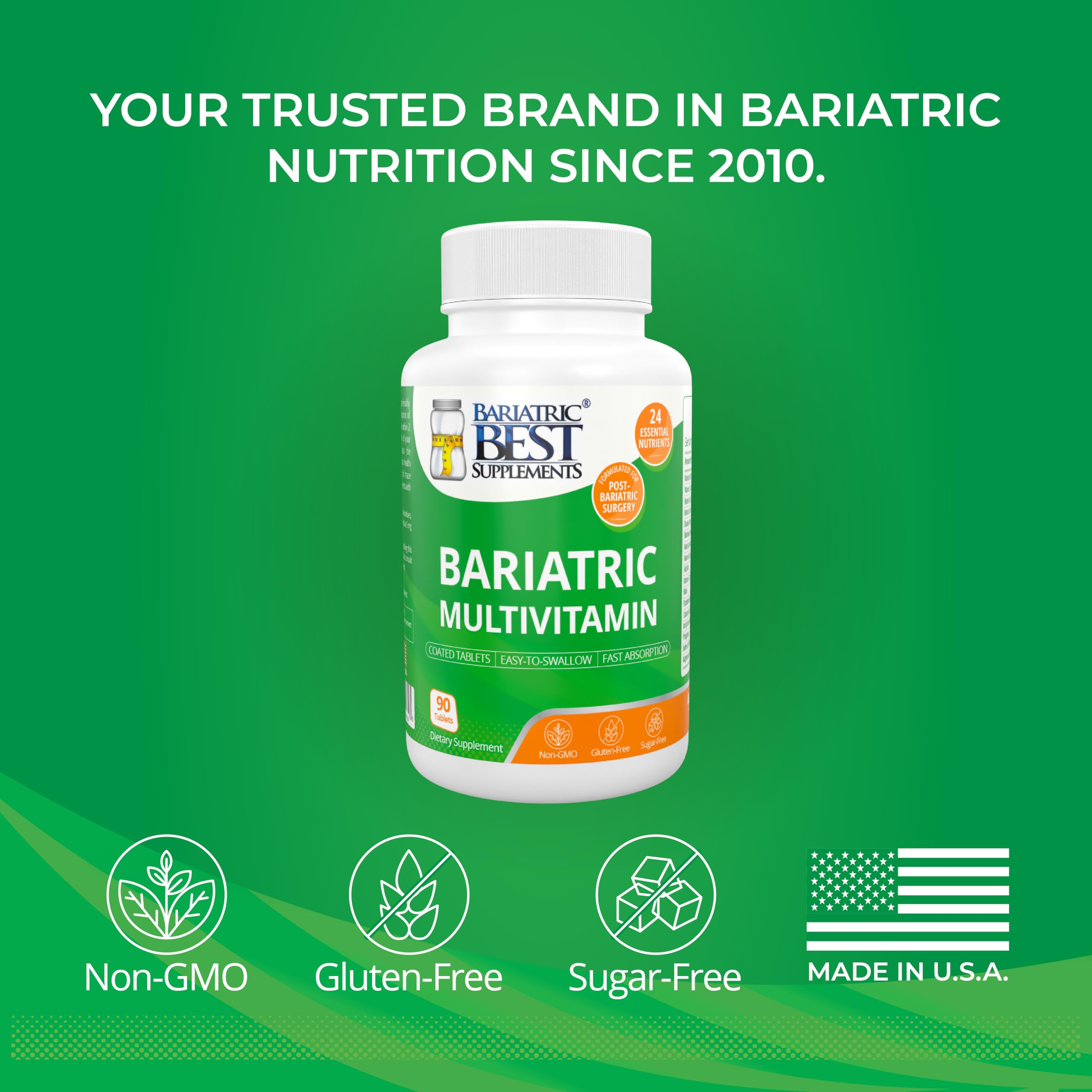 Bariatric Multivitamin with Iron for Post-Gastric Bypass & Sleeve Surgery, Energy Supplements, 90 Tablets, 24 Essential Nutrients, Formulated by Bariatric Surgeons per ASMBS Guidelines