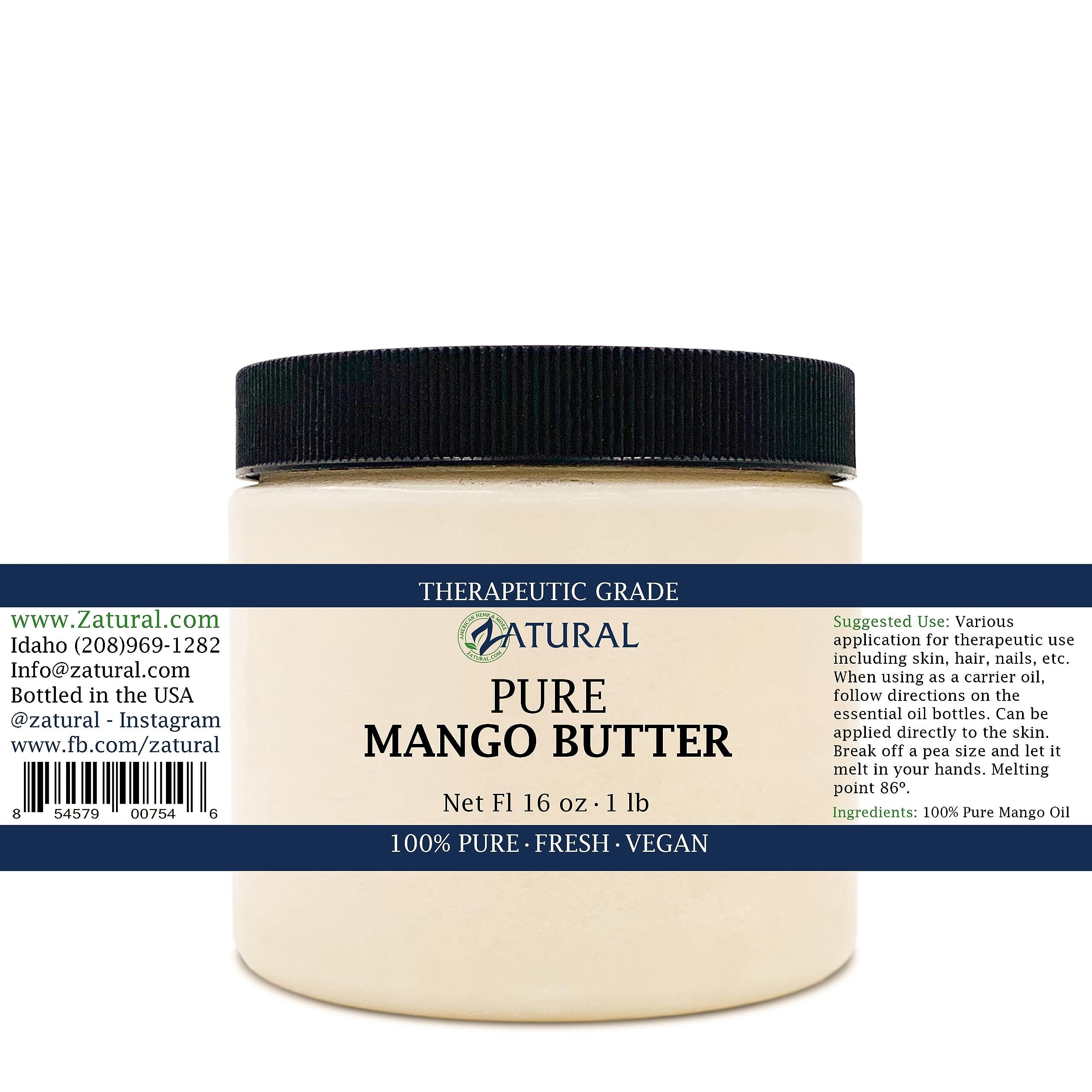 Pure Organic Mango Butter-2 Sizes Available-Food Grade & Cosmetic Grade, Organic, Pure, Clean, Naked, (16 Ounce)