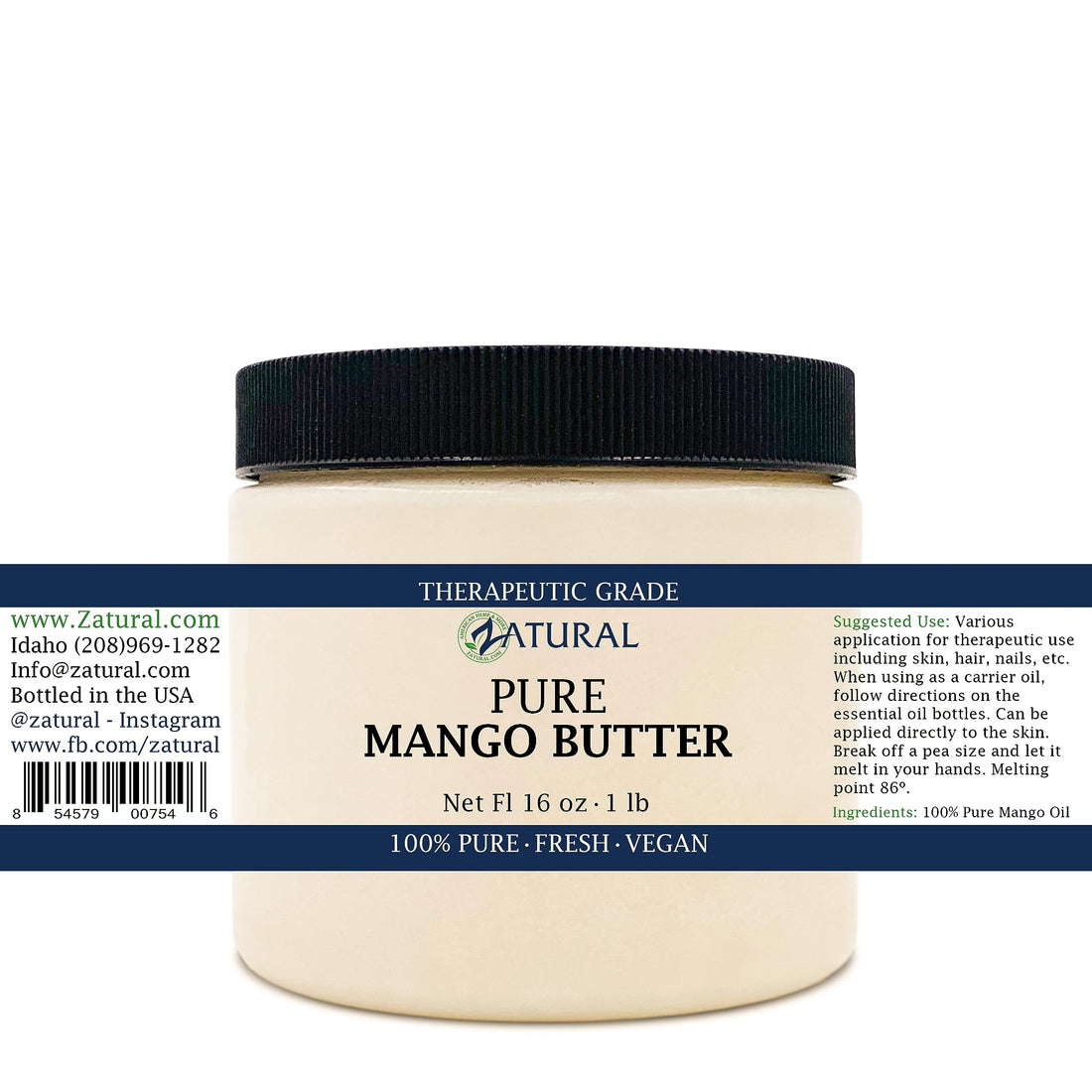 Pure Organic Mango Butter-2 Sizes Available-Food Grade & Cosmetic Grade, Organic, Pure, Clean, Naked, (16 Ounce)