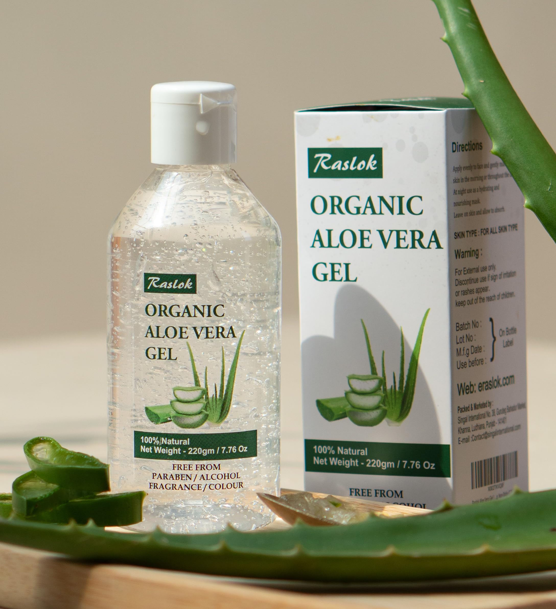 Raslok Aloe Vera Gel | 100% Pure Natural Aloe Gel For Moisturizing Face Skin & Hair Care,Durable Moisturizing Hydrating Soothing, Non-Sticky (7.76 OZ)
