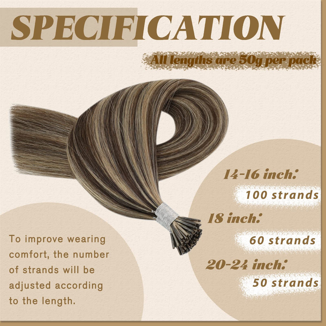 18, Dark Brown With Caramel Blonde: Youngsee 18 Inches Piano Color I Tip Hair Extensions Dark Brown Mixed With Caramel Blonde Remy Straight Pre Bonded Keratin Fusion Hair Extensions 50Gra