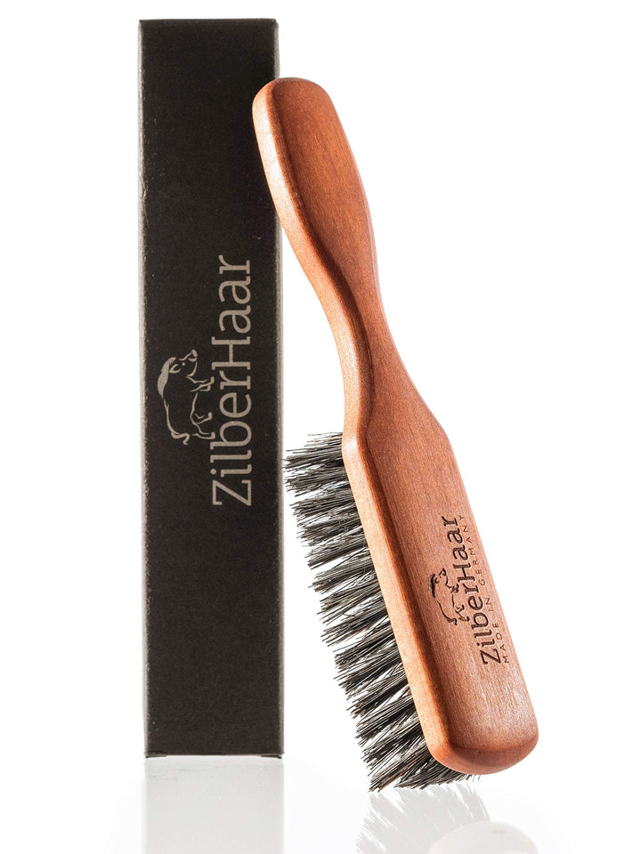 ZilberHaar Beard Brush (Soft Bristles) | 100% Boar Bristle & German Pearwood | Works With All Beard Balms & Oils | Made in Germany