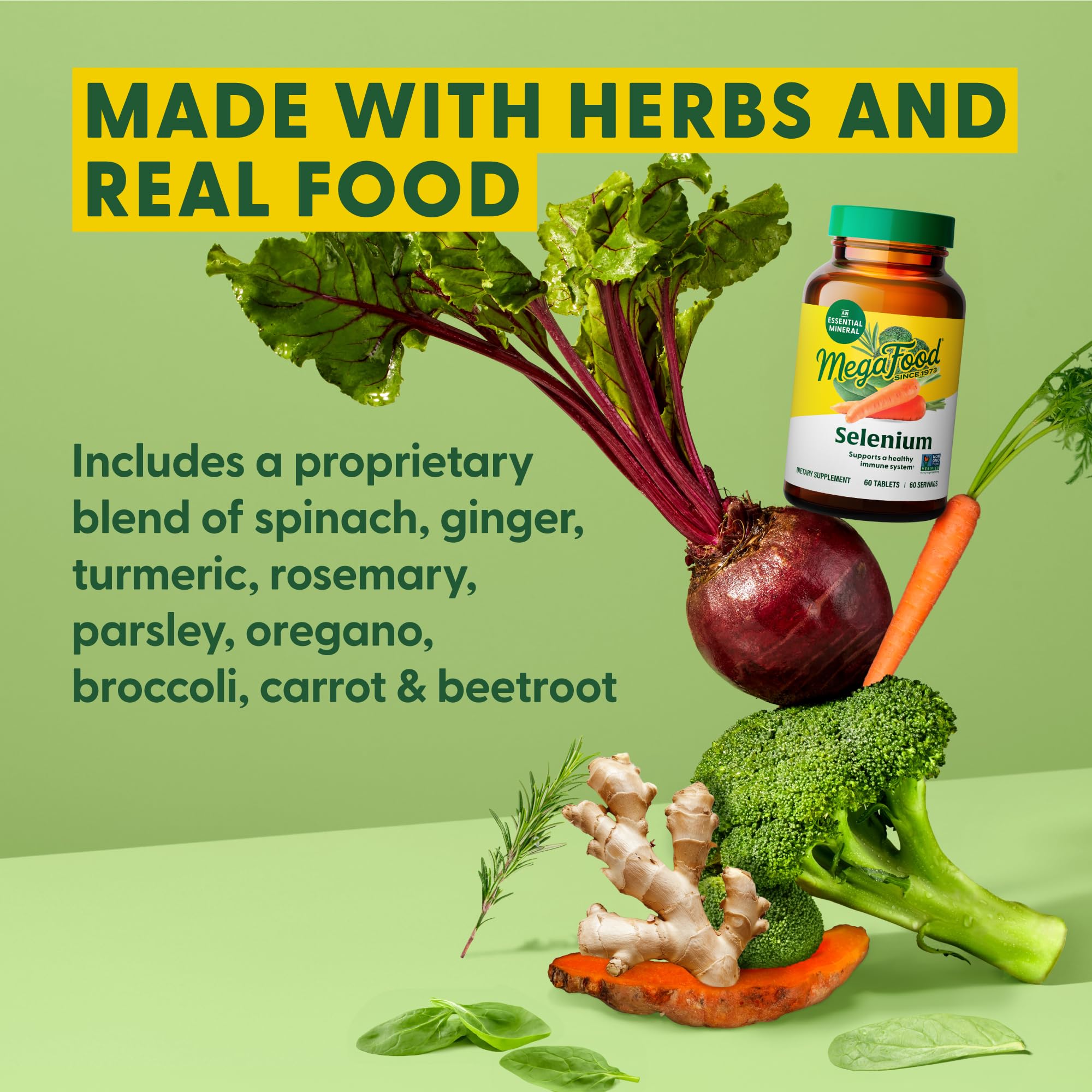 MegaFood Selenium - Selenium 50 mcg, Selenium Supplement with Food and Herb Blend - Immune Support - Vegan, Non-GMO - Made Without 9 Food Allergens - 60 Tablets (60 Servings)