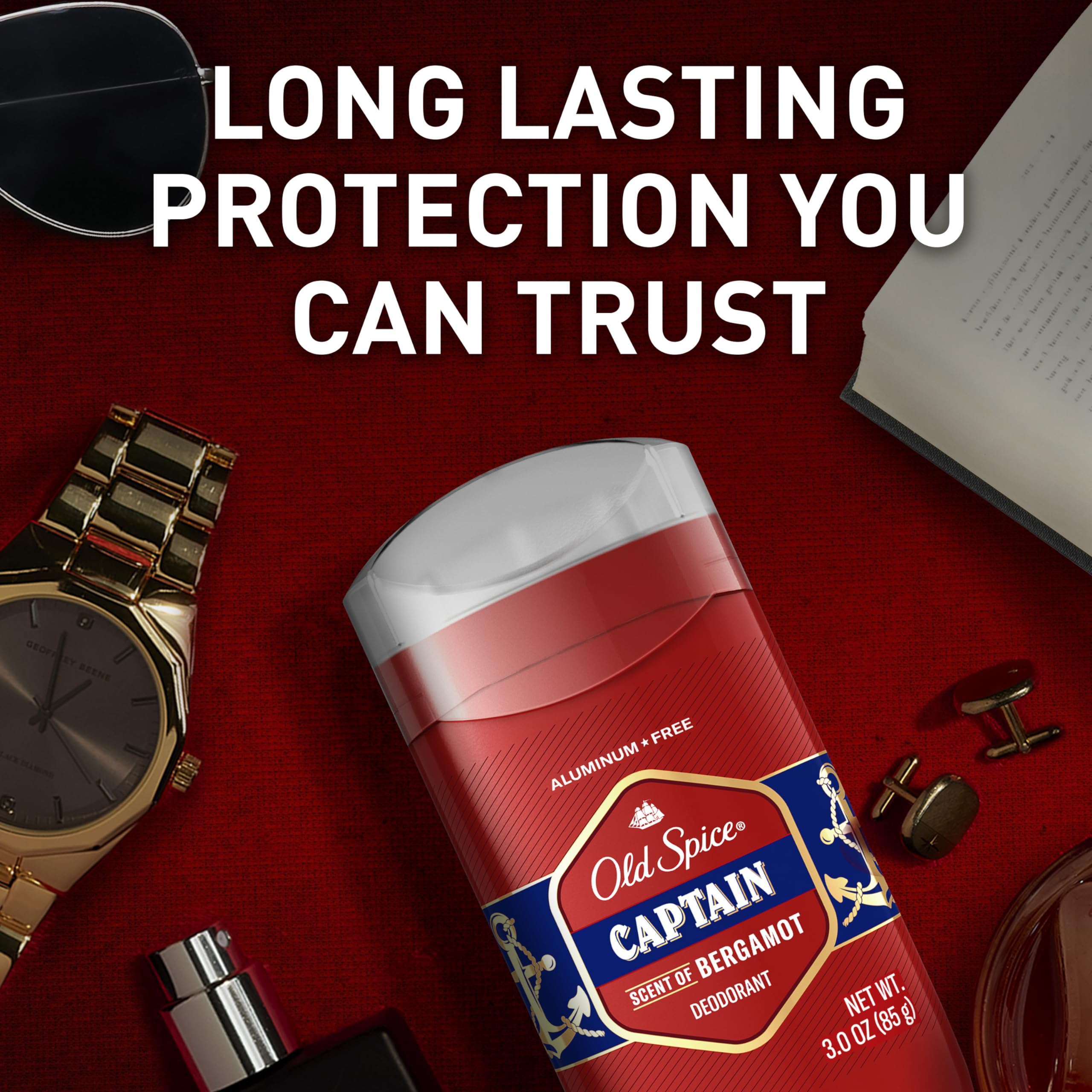 Old Spice Aluminum Free Deodorant for Men, 24/7 Odor Protection, 24/7 Freshness & Lasting Scent, Captain with Bergamot Scent, 3.0 oz (Pack of 3)