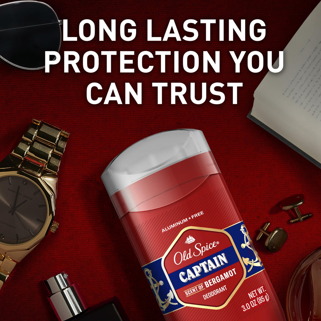 Old Spice Aluminum Free Deodorant for Men, 24/7 Odor Protection, 24/7 Freshness & Lasting Scent, Captain with Bergamot Scent, 3.0 oz (Pack of 3)