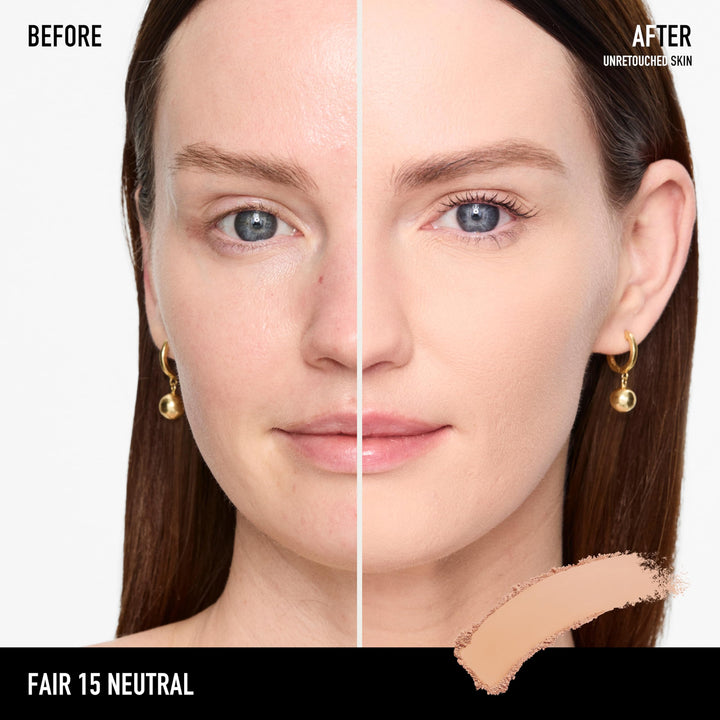 bareMinerals Barepro 24HR Skin-Perfecting Powder Foundation, Matte Pressed Powder Foundation Full Coverage with Plant-Based Squalene, Oil Control, Vegan - Fair 15 Neutral