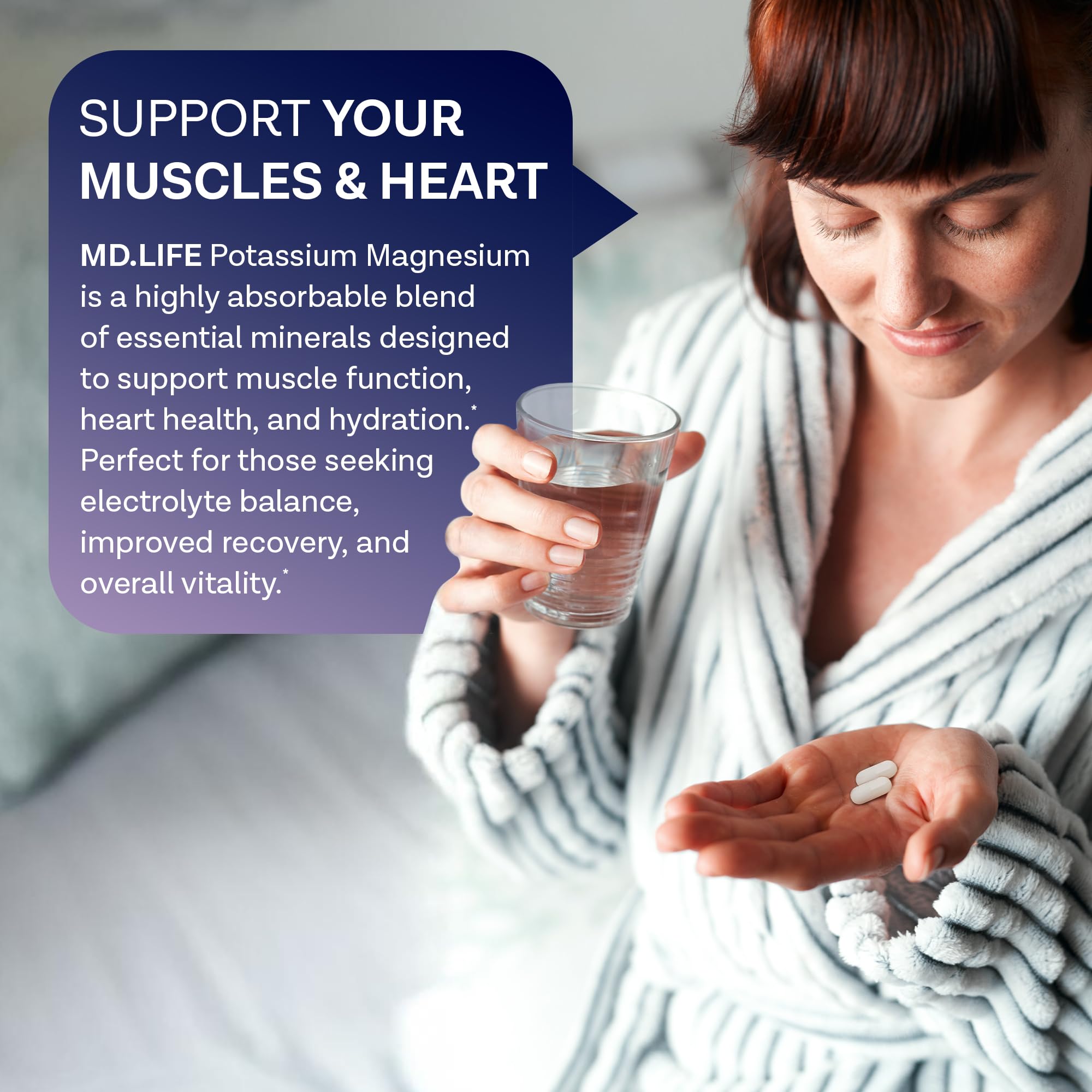 MD. Life Magnesium Potassium Supplement - 60 Capsules - High Absorption Magnesium Complex - Magnesium Supplement to Support Vascular Health & Leg Cramp 60cts