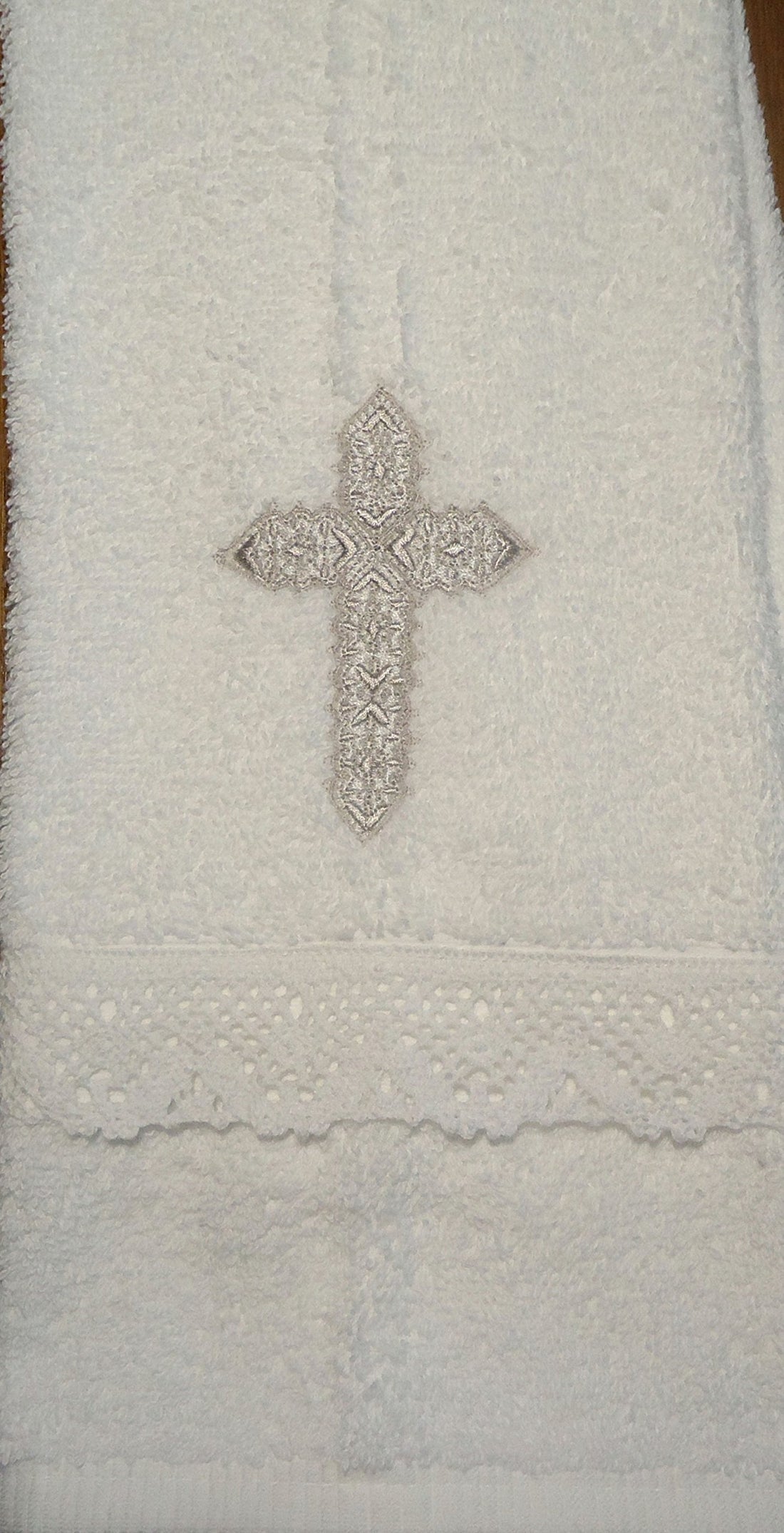 Baby Baptism Towel with Cross Embroidery and Lace