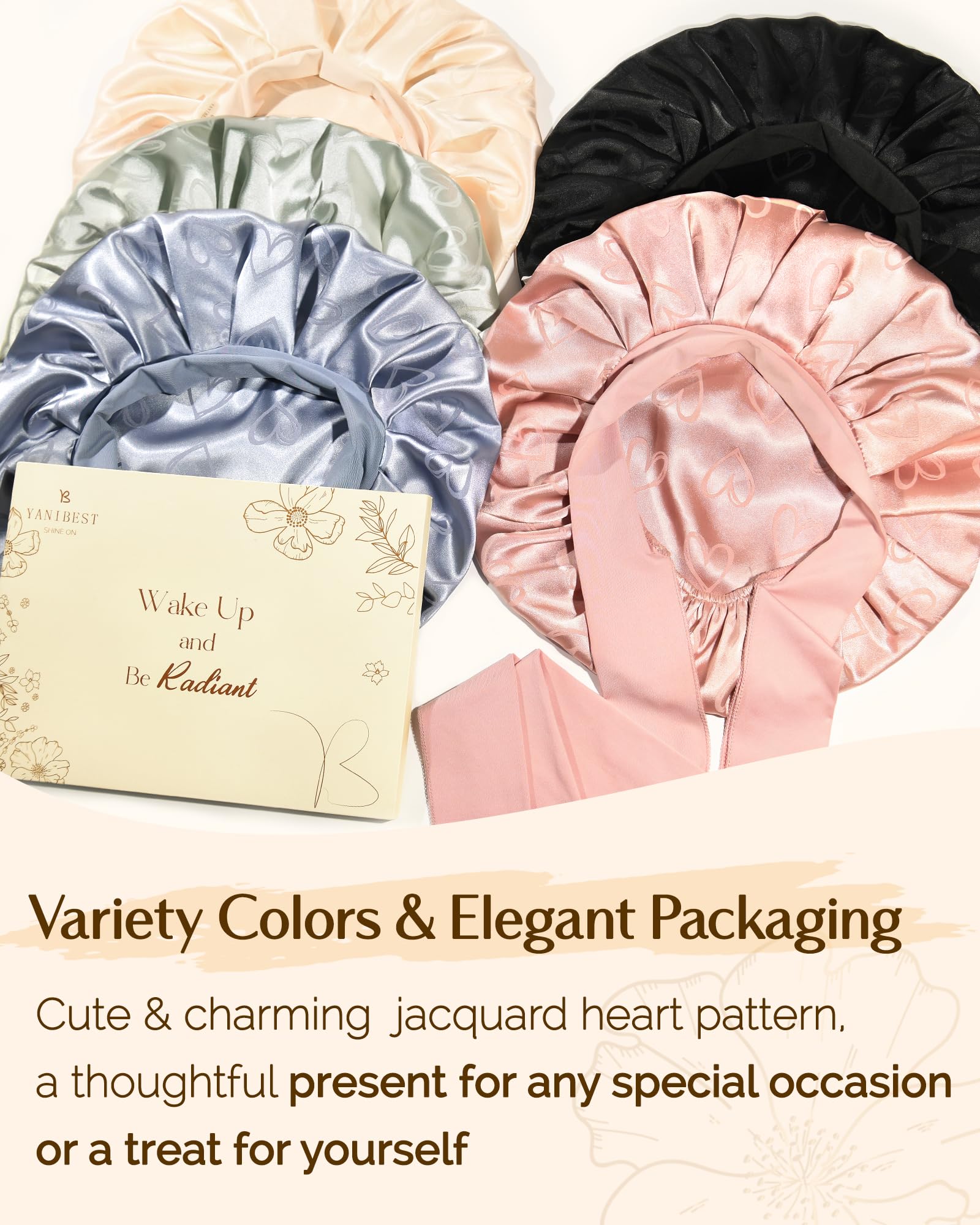 YANIBEST Adjustable Satin Bonnet for Sleeping, Double Layer Silk Bonnet with Tie Band for Women, Sleep Cap Curly Natural Hair, Black