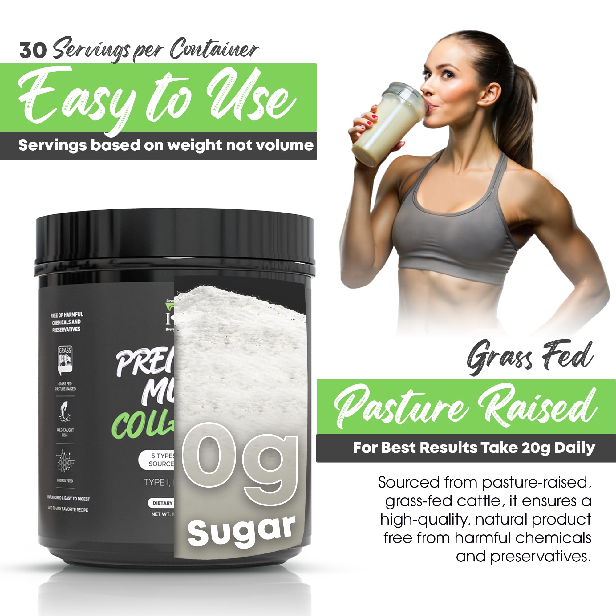 Multi Collagen Peptides Powder Unflavored - 5 Types Multi Collagen Complex (I, II, III, V, X) - Grass Fed Hydrolyzed Powder Collagen for Hair, Skin, Nails, Joints & Gut Health - 30 Servings