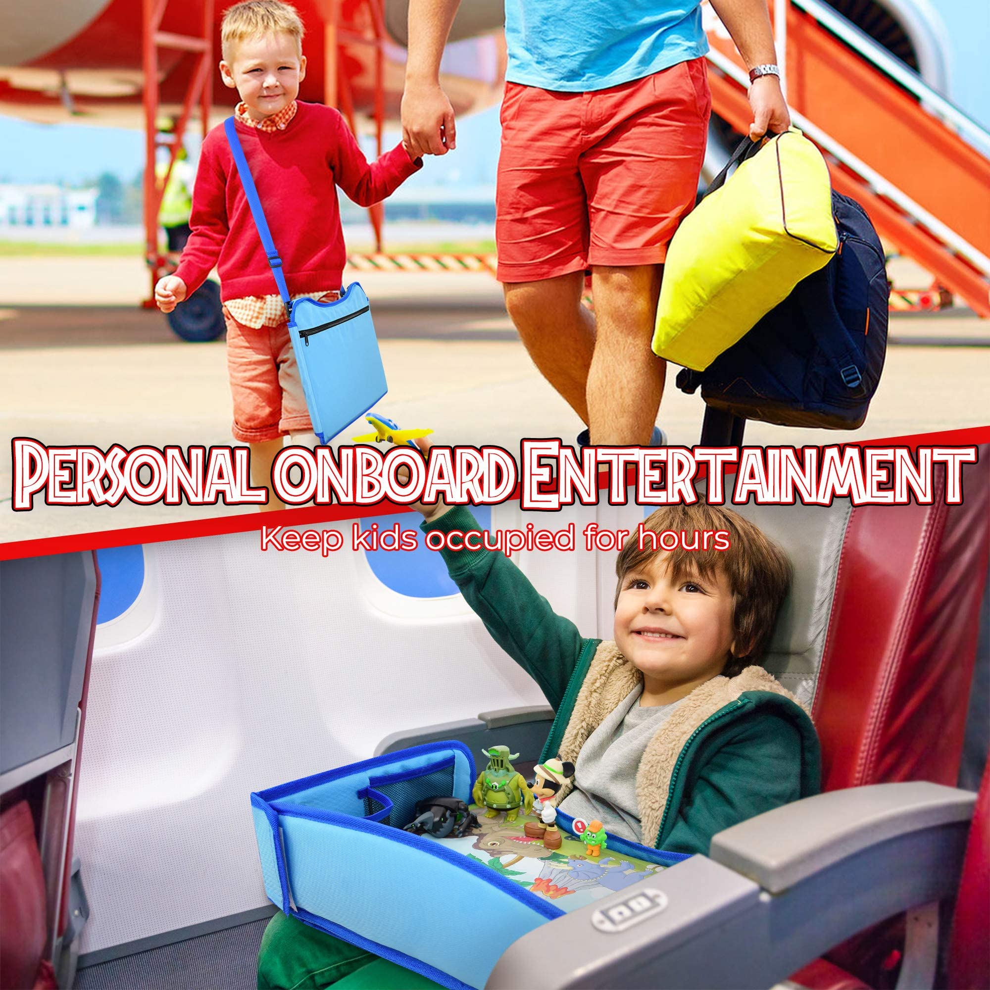 ecoZen Lifestyle Kids Travel Tray & Toddler Lap Desk Organizer - Airplane and Car Seat Table for Road Trip Essentials - Airplane Must Haves for Toddlers - Carseat Tray Kid Travel - Lap Table