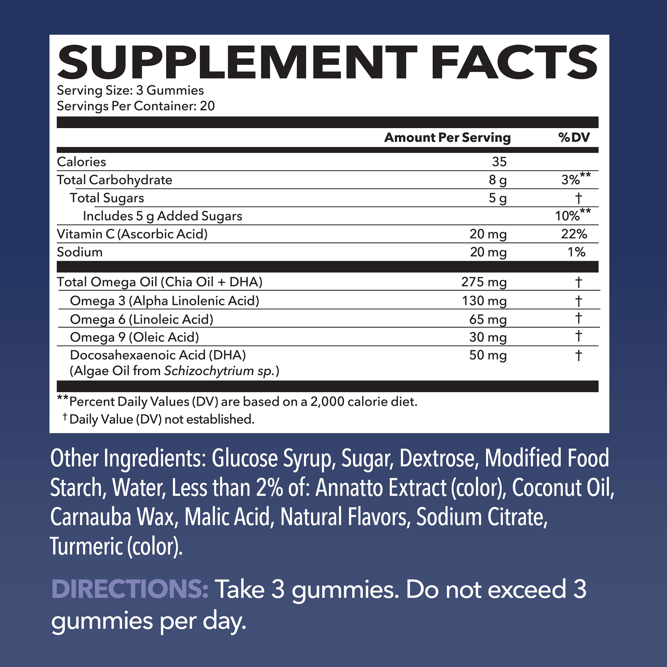 Omega 3 6 9 + DHA Gummies for Adults - Plant-Based Fish Oil Alternative with Chia Seed Oil and Algae - Support Brain and Immune Function - Lemon and Orange Flavors - Vegetarian Friendly - 60 Count