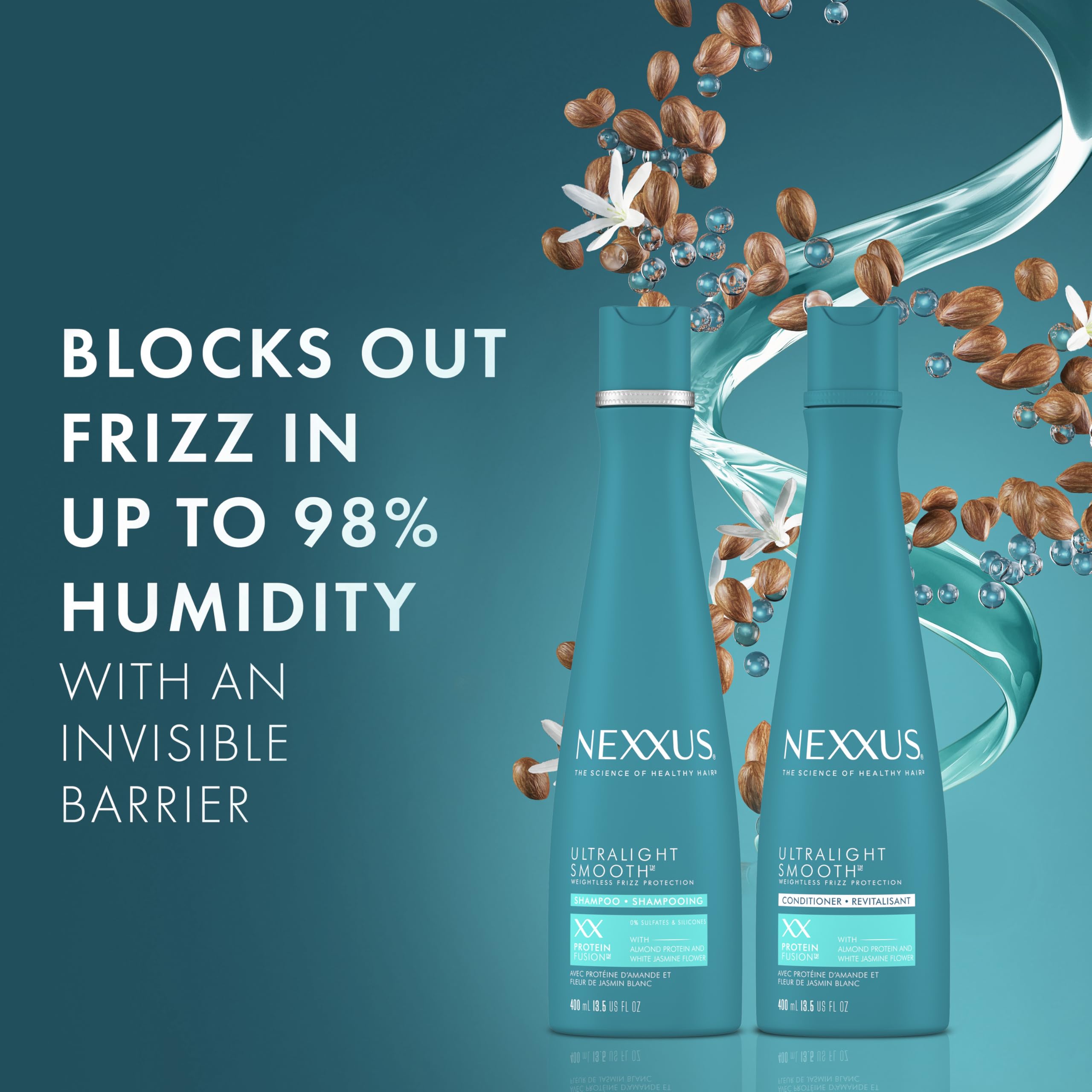 Nexxus Ultralight Weightless Shampoo & Conditioner for Dry, Frizzy Hair - Smooth Treatment to Block Out Frizz, 13.5 oz (Pack of 2)