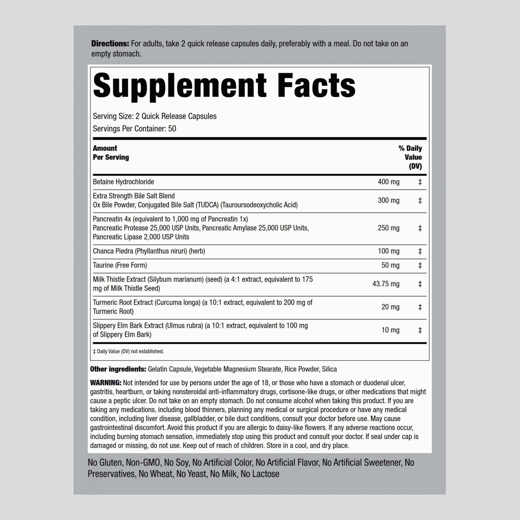 Piping Rock Gallbladder Formula | 100 Capsules | Advanced Digestive Enzyme Complete Formula for Men & Women | Non-GMO & Gluten Free Supplement