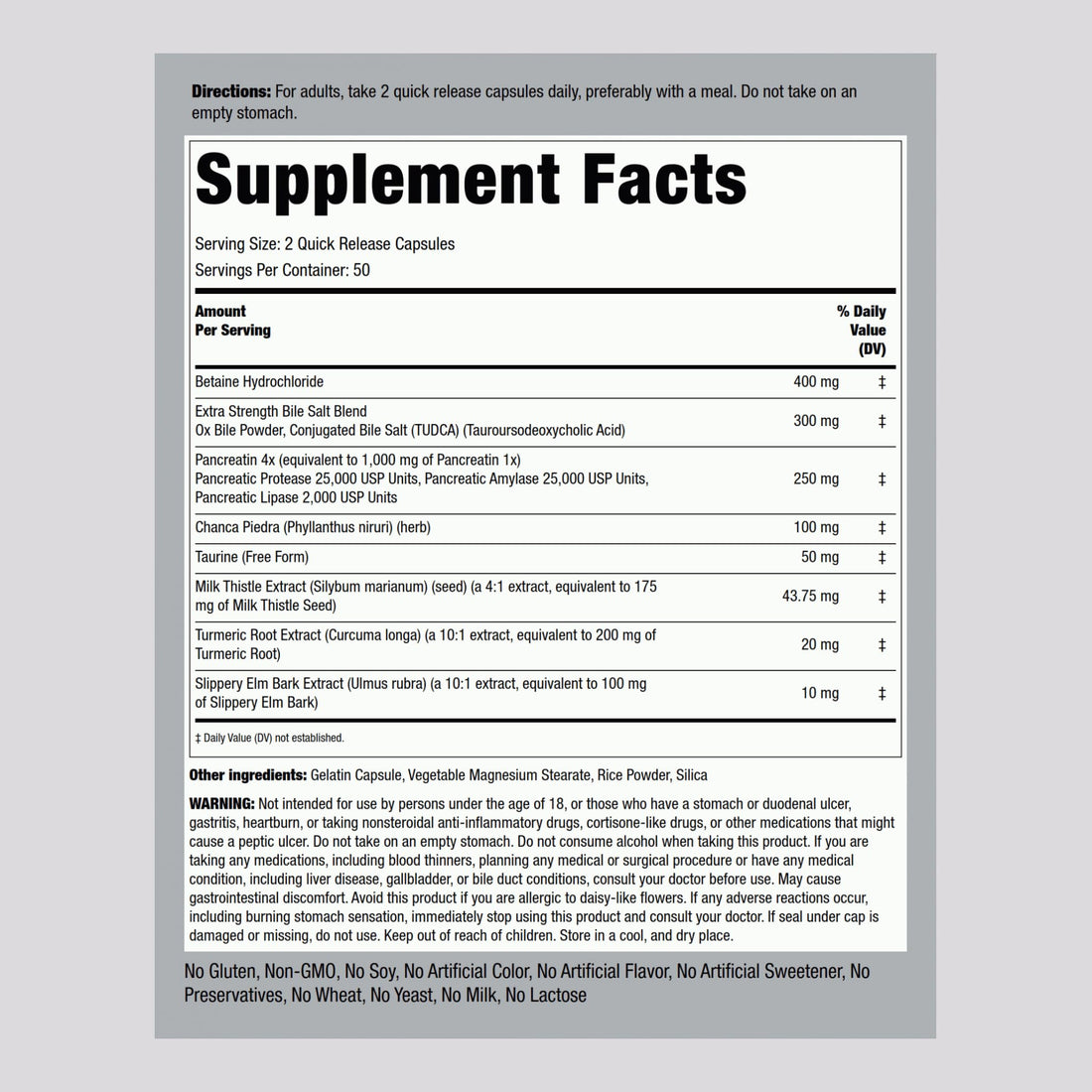 Piping Rock Gallbladder Formula | 100 Capsules | Advanced Digestive Enzyme Complete Formula for Men & Women | Non-GMO & Gluten Free Supplement