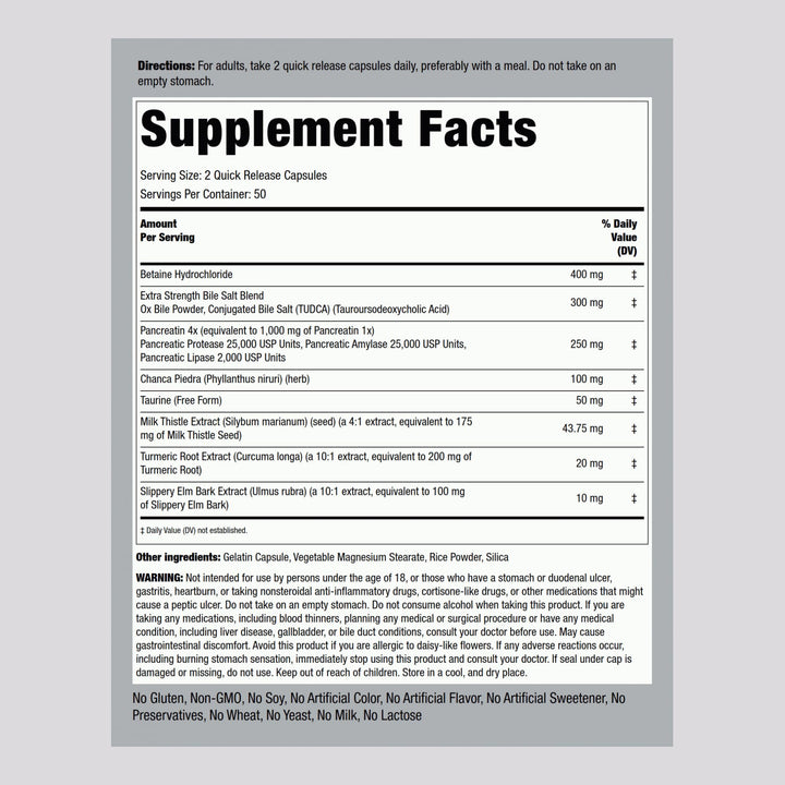 Piping Rock Gallbladder Formula | 100 Capsules | Advanced Digestive Enzyme Complete Formula for Men & Women | Non-GMO & Gluten Free Supplement