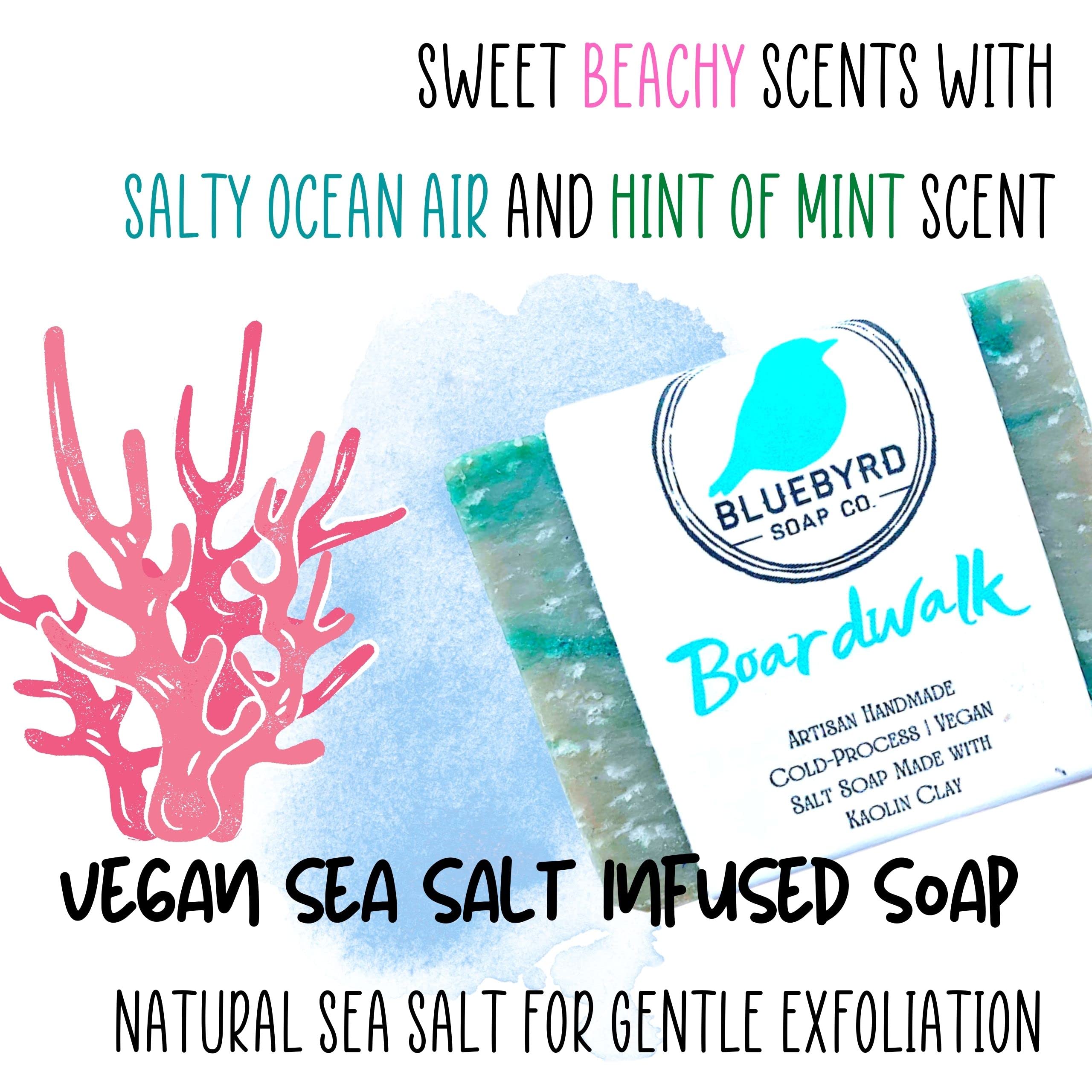 Bluebyrd Soap Co. Boardwalk Soap Bar for Kids | Handmade Artisan Soap Bar for Kids & Teens | Sea Salt Beach | Organic Olive Oil Soap, Organic Shea Butter | Vegan Natural Body Wash (Boardwalk)