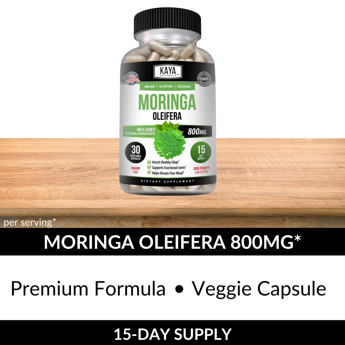 Kaya Naturals Moringa Leaf Extract - Complete Greens Superfood Supplement - Pure Miracle Tree Moringa - Boost Energy Naturally - Nutrient Dense Vitamins for Adult - 30 Veggie Count