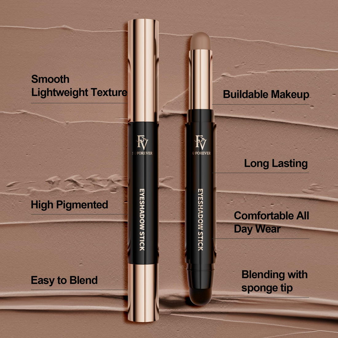 FV Long Lasting Cream Eyeshadow Stick, Waterproof & High Pigmented Eye Shadow Sticks Duo with Blending Sponge, Crease-Proof & Natural Finish Eyeshadow Pencil, Vanila Matte
