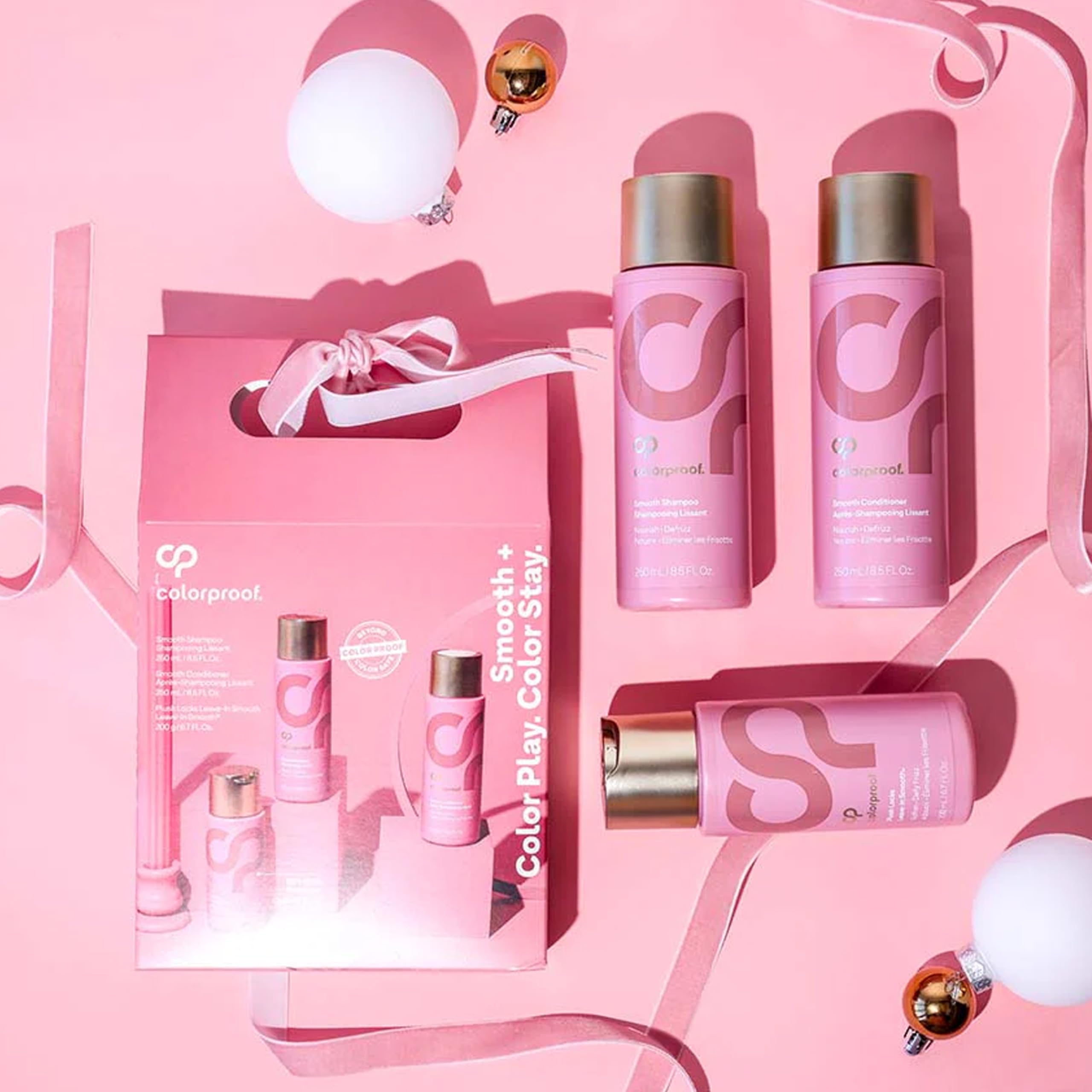 Colorproof Smooth Holiday Gift Set — Smooth Shampoo (8.5 Fl. Oz.), Smooth Conditioner (8.5 Fl. Oz.), and Plush Locks Leave-In Smooth (6.7 Fl. Oz.), Hair Smoother for Frizzy Hair