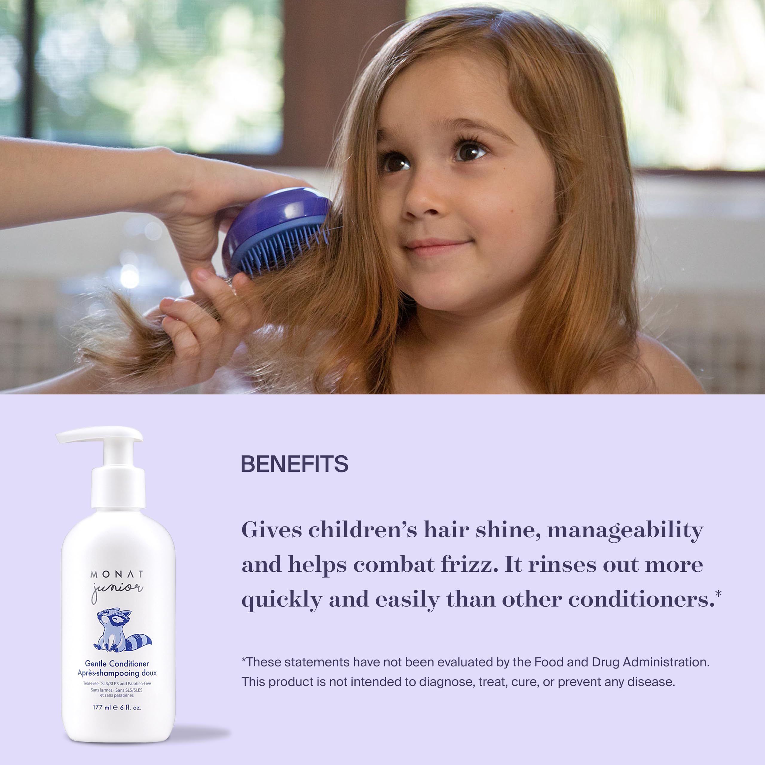MONAT Junior Gentle Conditioner - A safe and gentle Anti Frizz Hair Conditioner for children that rinses out quickly. All Natural Tear-free, Sulfate & Paraben-free - Net Wt. 177 ml e / 6 fl. Oz.