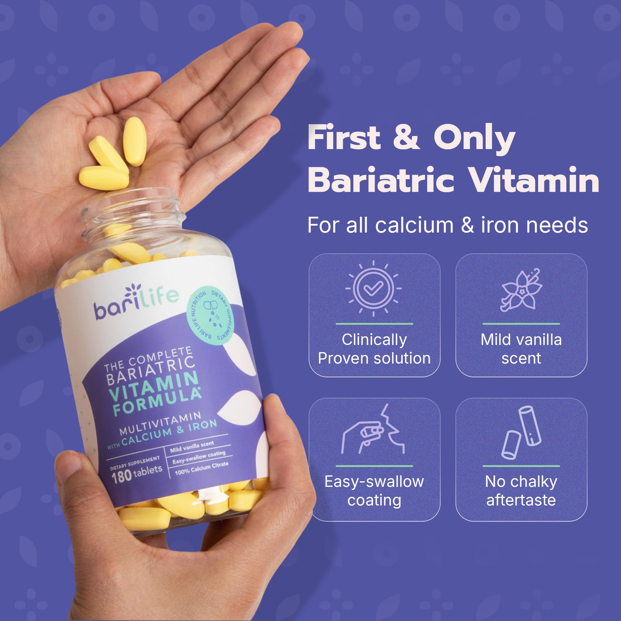 Bari Life Complete Bariatric Multivitamin Non-chewable Tablet w/Calcium Citrate and Iron - 180 Tablets/Bottle