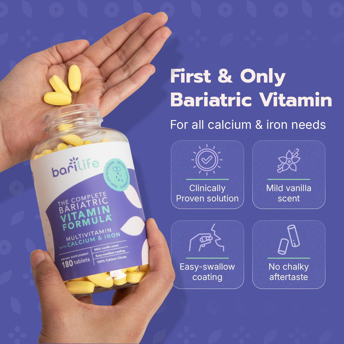 Bari Life Complete Bariatric Multivitamin Non-chewable Tablet w/Calcium Citrate and Iron - 180 Tablets/Bottle