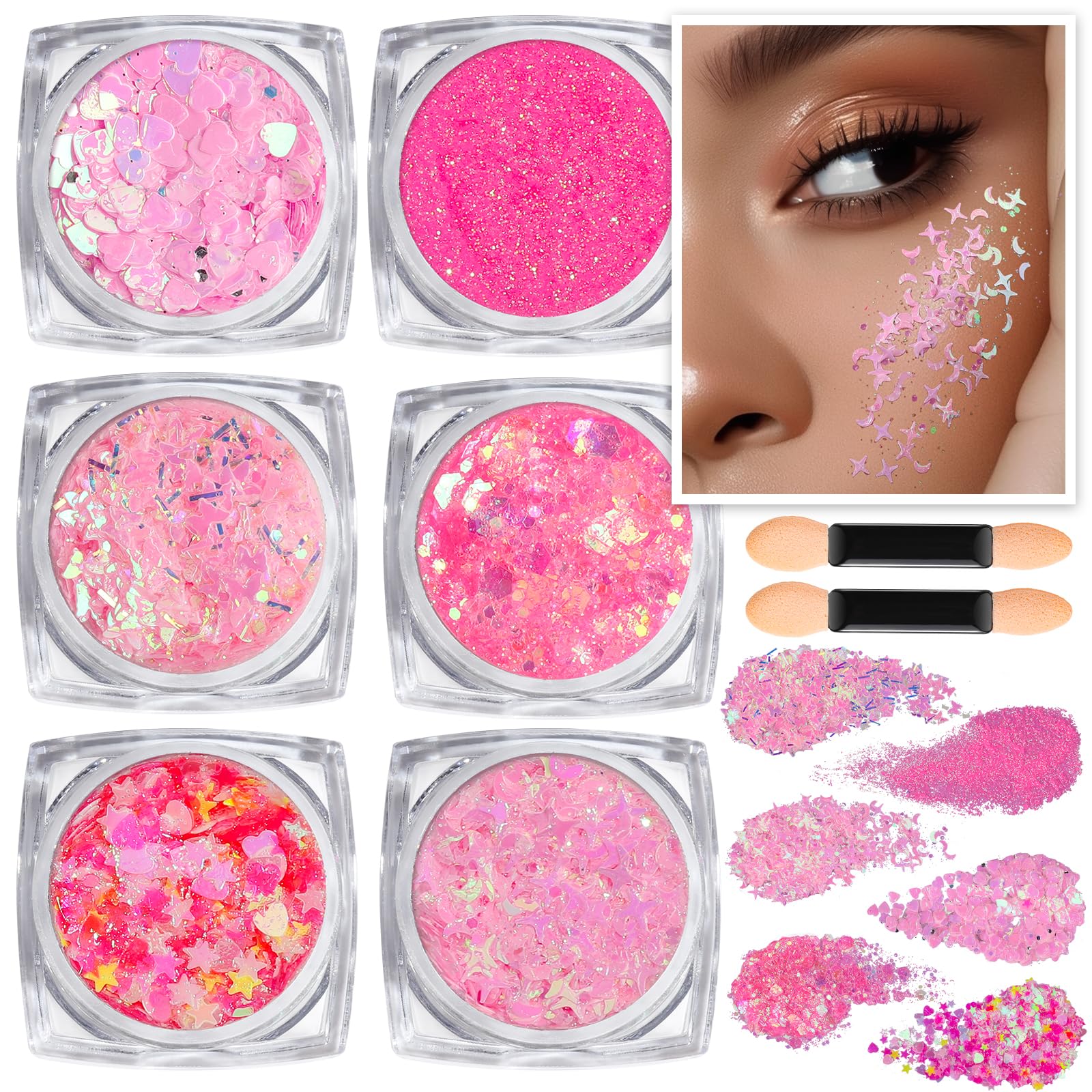 Teenitor Face Glitter, Pink Body Glitter Gel, Holographic Glitter for Face and Body, Hair, Gel Glitter Makeup for Festival Party Cheer Glitter