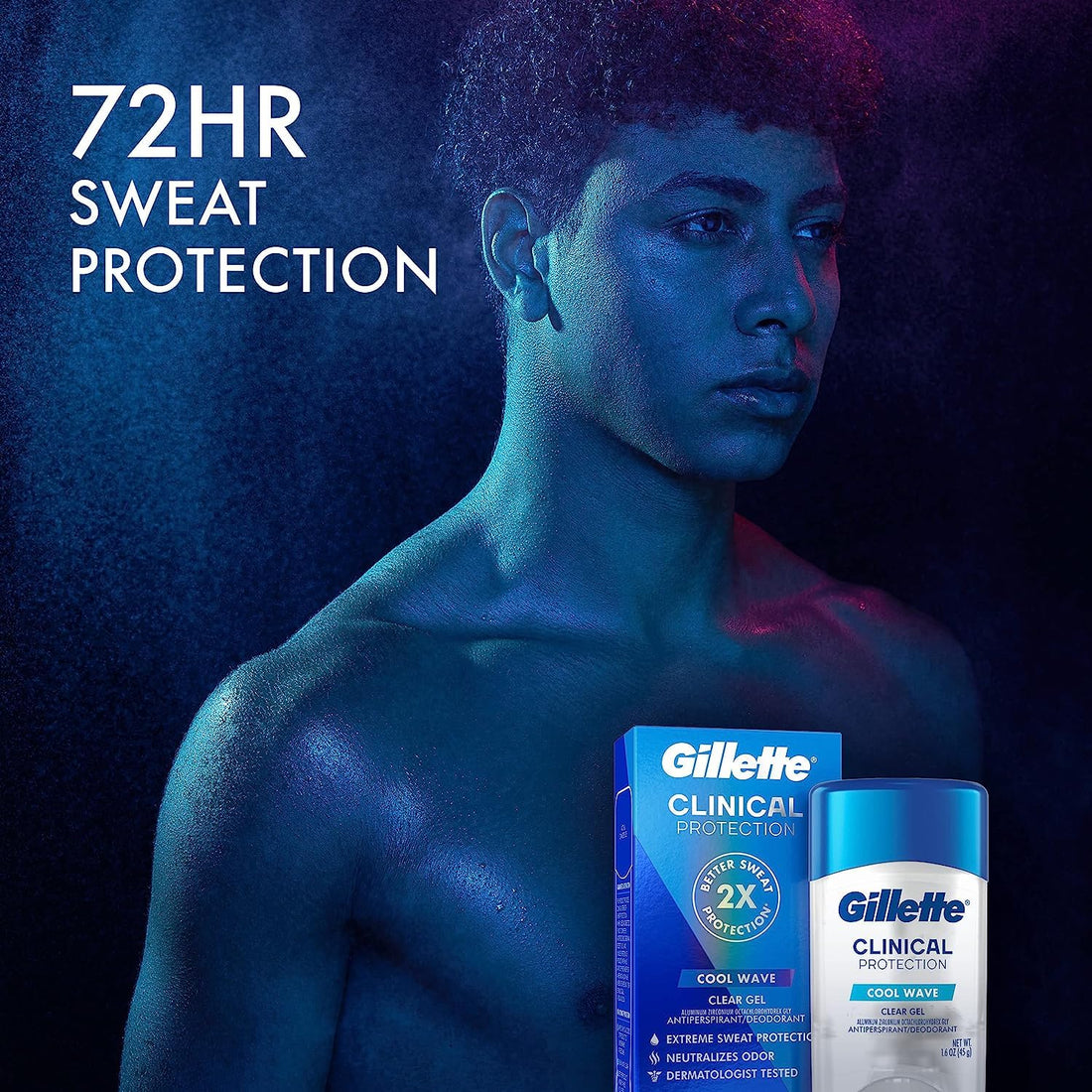 Gillette Clinical Antiperspirant and Deodorant for Men, 72hr Sweat & Odor Protection, Long Lasting Freshness, Anti-White Mark Technology, Clear Gel, Cool Wave Scent, 1.6 oz (Pack of 3)