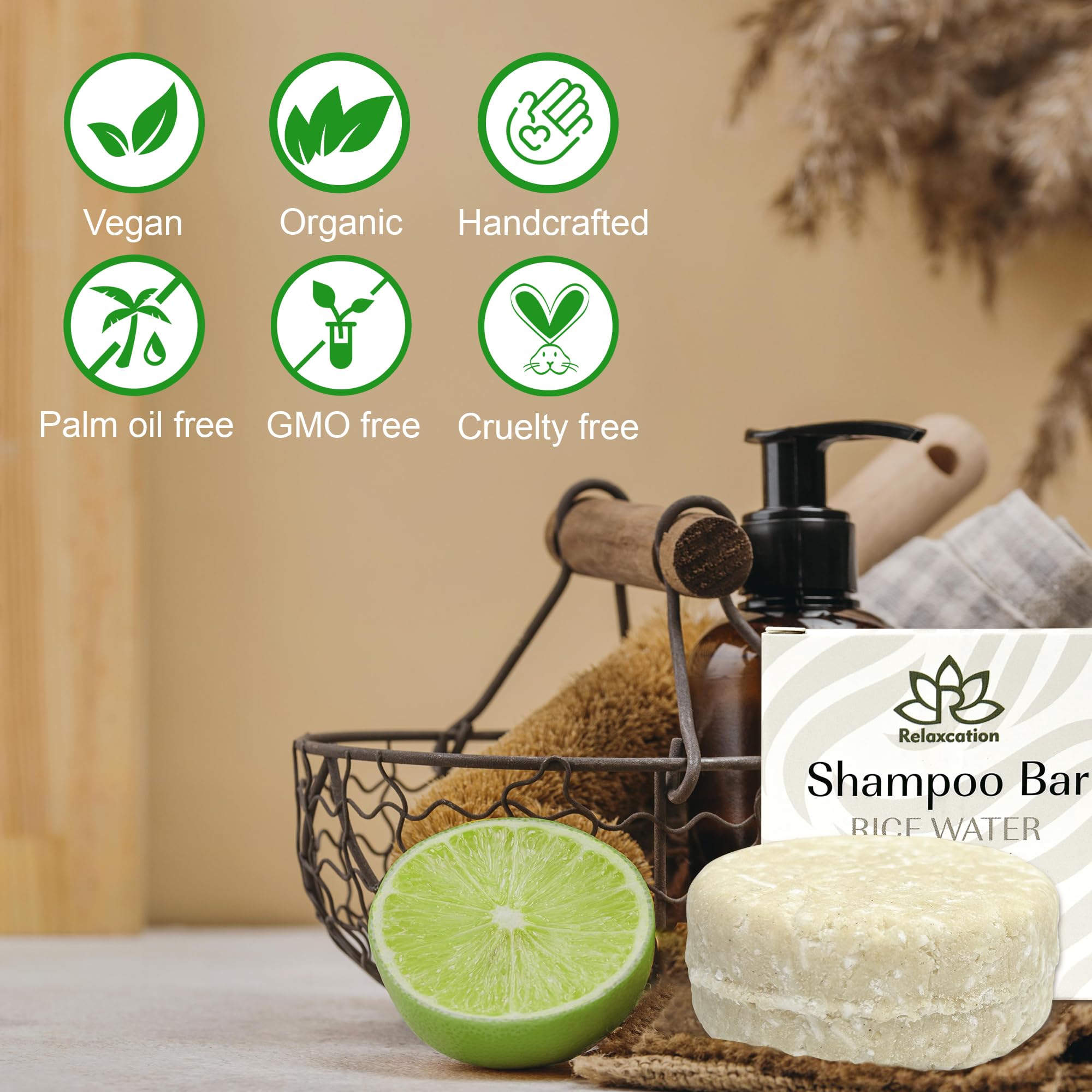 Shampoo Bar RICE WATER PROTEIN For Hair Growth | Rice Solid Shampoo for Weak or Damaged Hair | Hydrating, Nourishing, and Refreshing | Made in US | Paraben and Sulfate-Free
