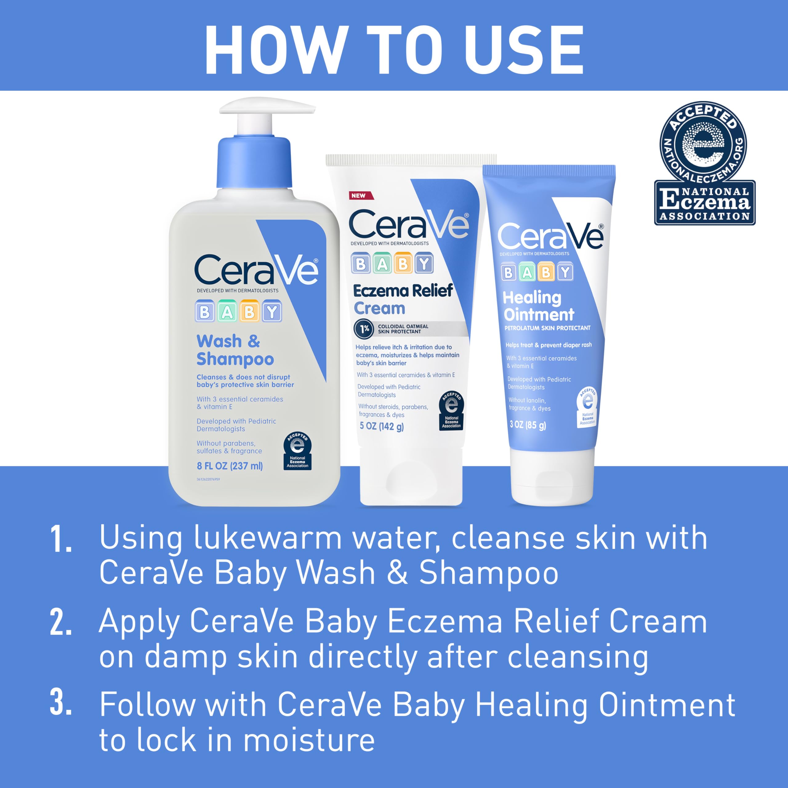 CeraVe Baby Eczema Relief Cream, 1% Colloidal Oatmeal Cream With Vitamin E & Ceramides, Soothes & Calms Itchy Skin, Developed With Pediatric Dermatologist, Fragrance Free, 5oz
