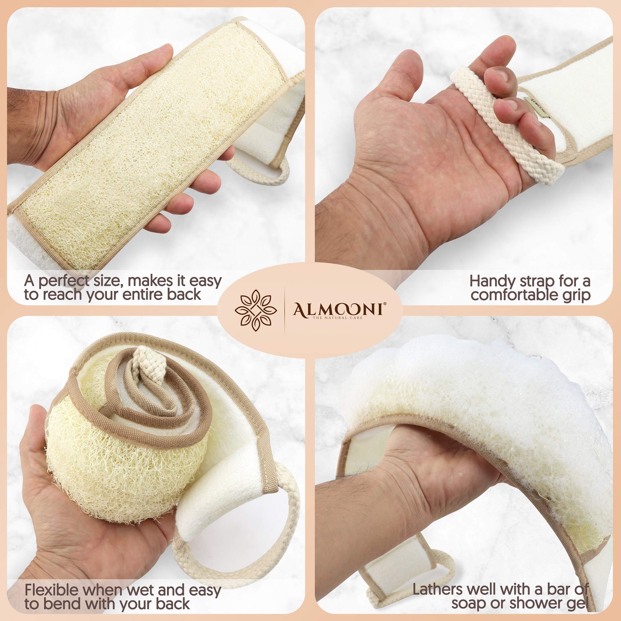 Almooni Natural Egyptian Loofah Back Scrubbers for Use in Shower, Exfoliating Natural Loofah Back Scrubber for Shower for Men and Women to Clean Your Back Deeply - 1 Count (1 Pack)