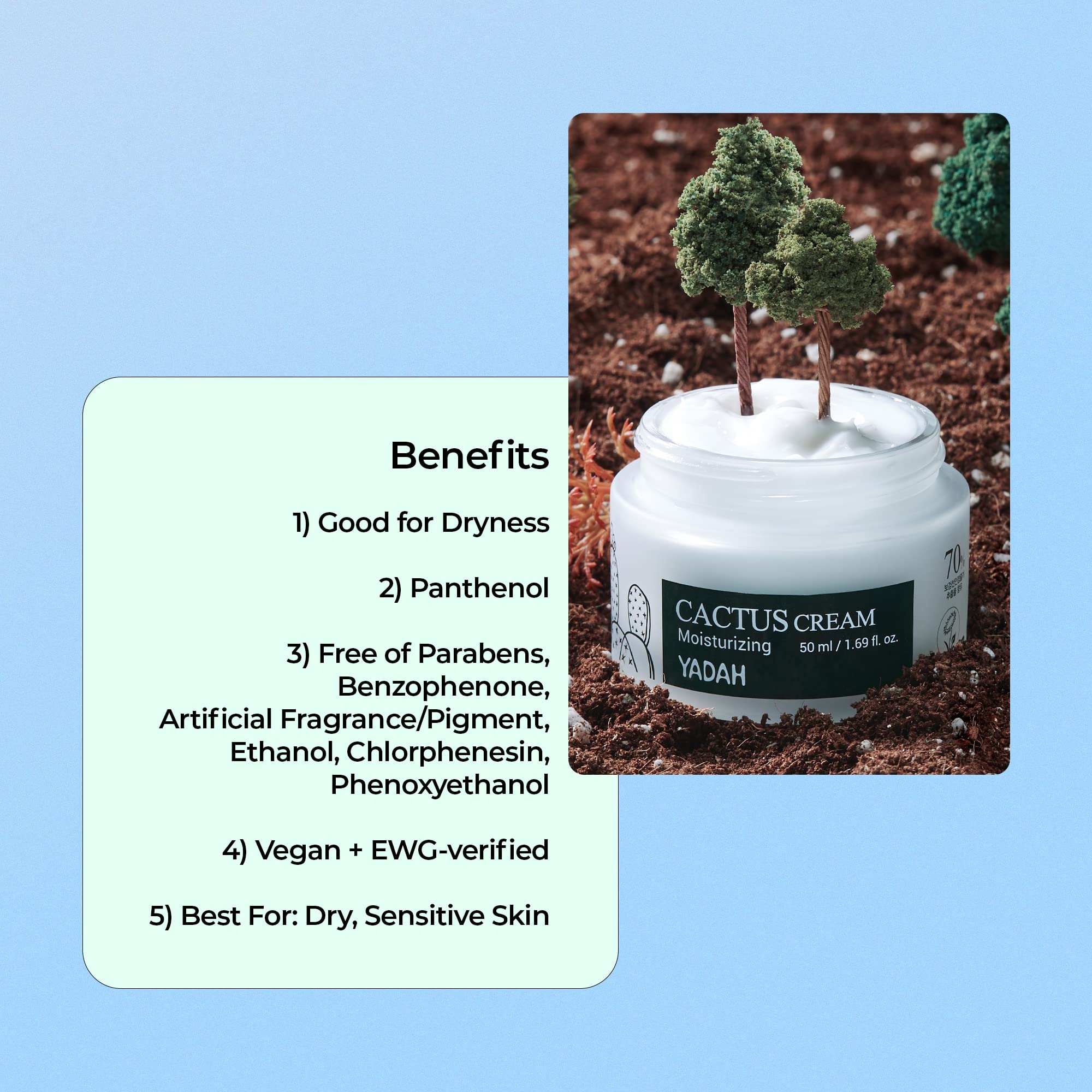 YADAH Cactus Cream 1.69 Fl.Oz. ââ‚¬â€œ Facial Hydrating Moisturizer Forming Moisture Barrier for Sensitive Dry Skin