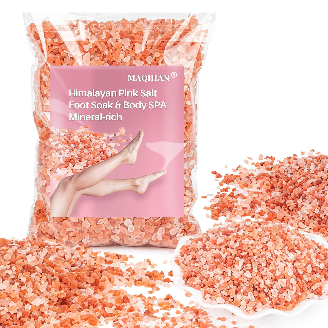 MAQIHAN Pink Salt - 12 Oz Pink Himalayan Bath Salt Foot Soak Foot Spa Body Care for All Skin Types Mineral Soak Bath Himalayan Bathing Salts for Soaking