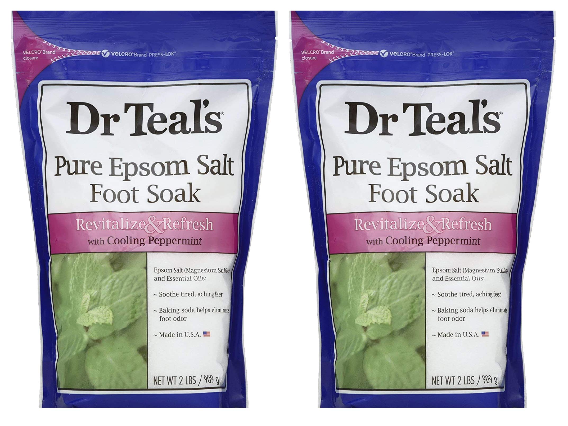 Dr. Teal's Pure Epsom Salt Foot Soak Solution Gift Set (2 Pack, 2lbs ea.) - Revitalize & Refresh with Cooling Peppermint - Essential Oils & Baking Soda Ease Aches & Pains and Eliminate & Prevent Odor