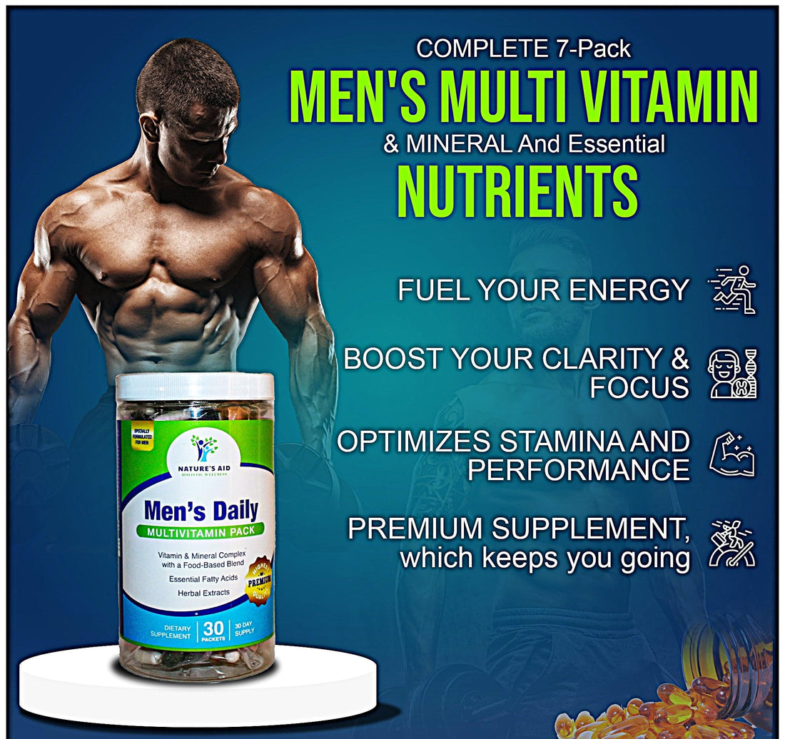 Nature's Aid Holistic Wellness Men's 7 Daily Multivitamins for Energy, Focus & Performance. Vitamin & Mineral Complex with a Food-Based Blend & Herbal Extracts.