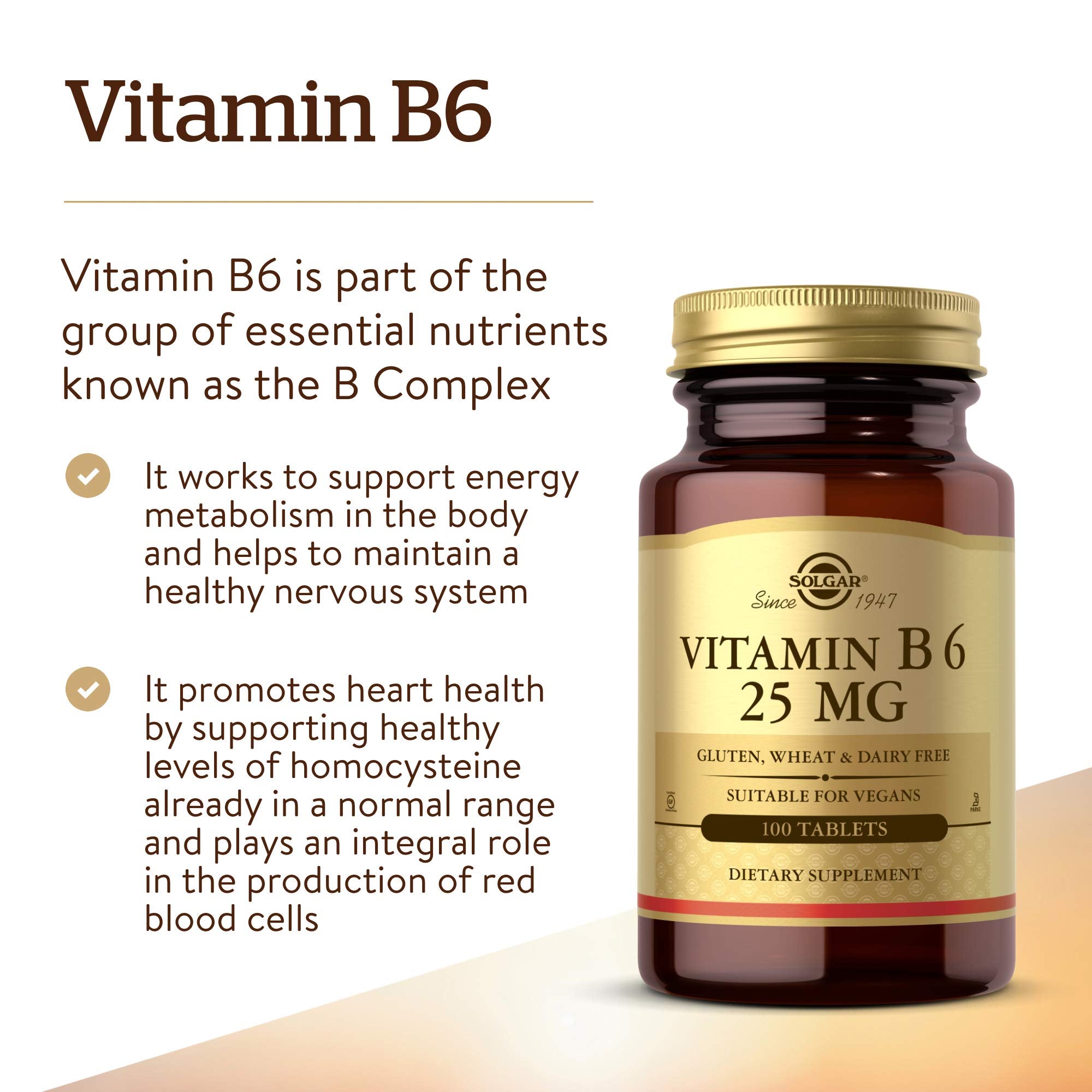 Solgar Vitamin B6 25 Mg, 100 Tablets, 100 Count (Pack of 12)
