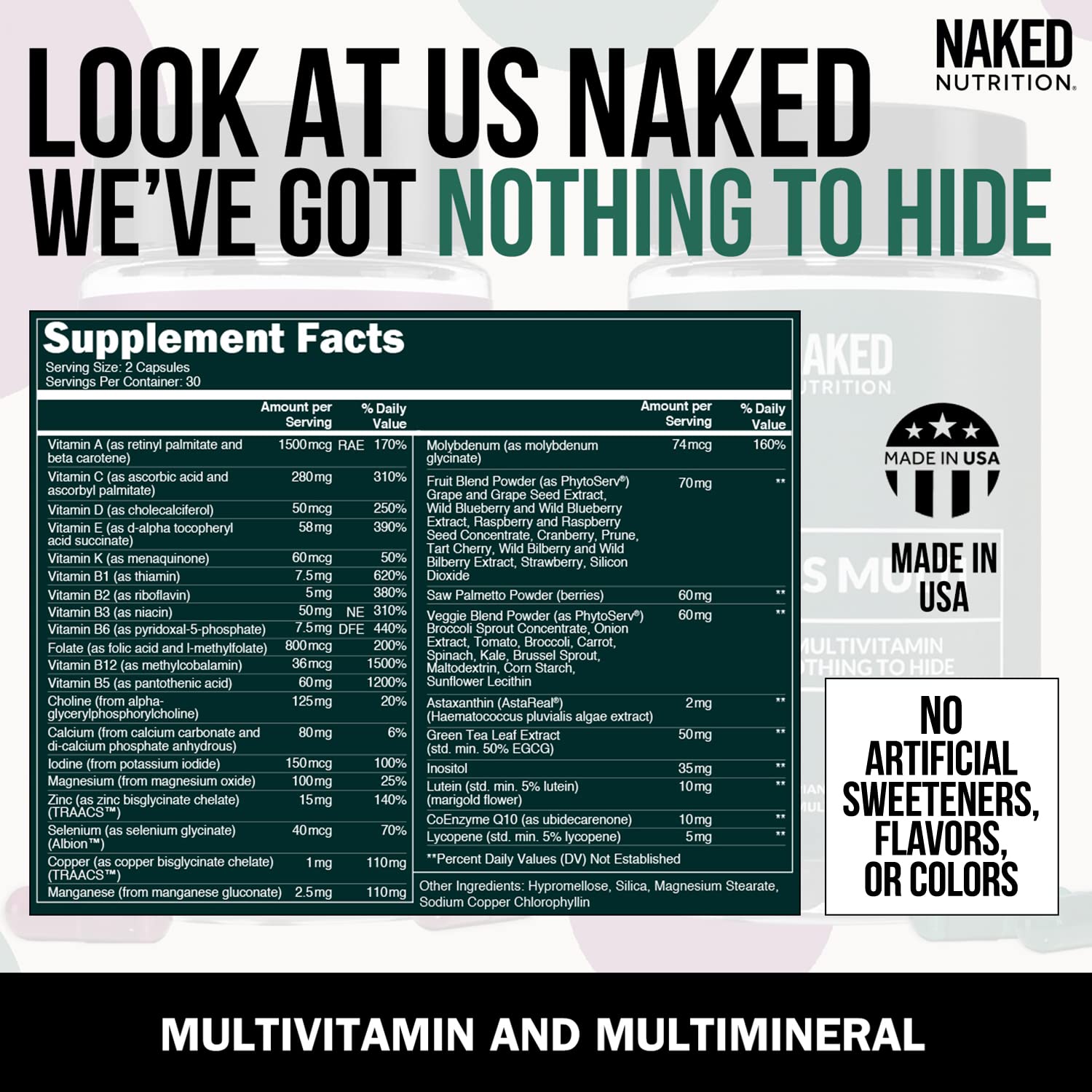 Men’s Multi – Daily Multivitamin for Men – A, C, E, Selenium, Zinc, Fruit and Super Green Extracts and More to Boost Immune Support – Gluten-Free and Vegetarian Daily Vitamins – 60 Capsules