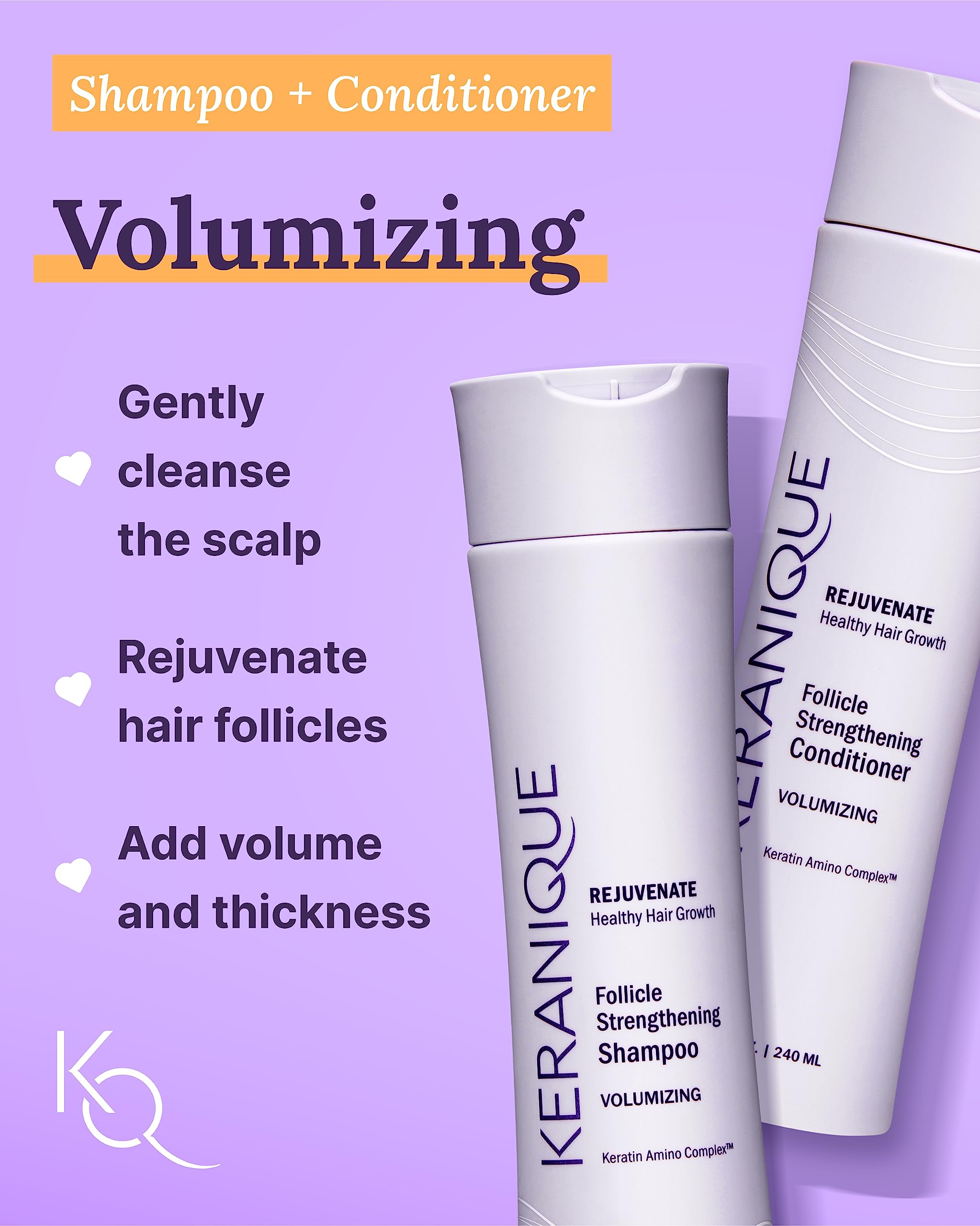 Keranique Hair Products Set for Thinning Hair - Volumizing Shampoo, Conditioner, Follicle Booster Serum, Spray for Fine Texture Boost, and Keratin Repair for Women