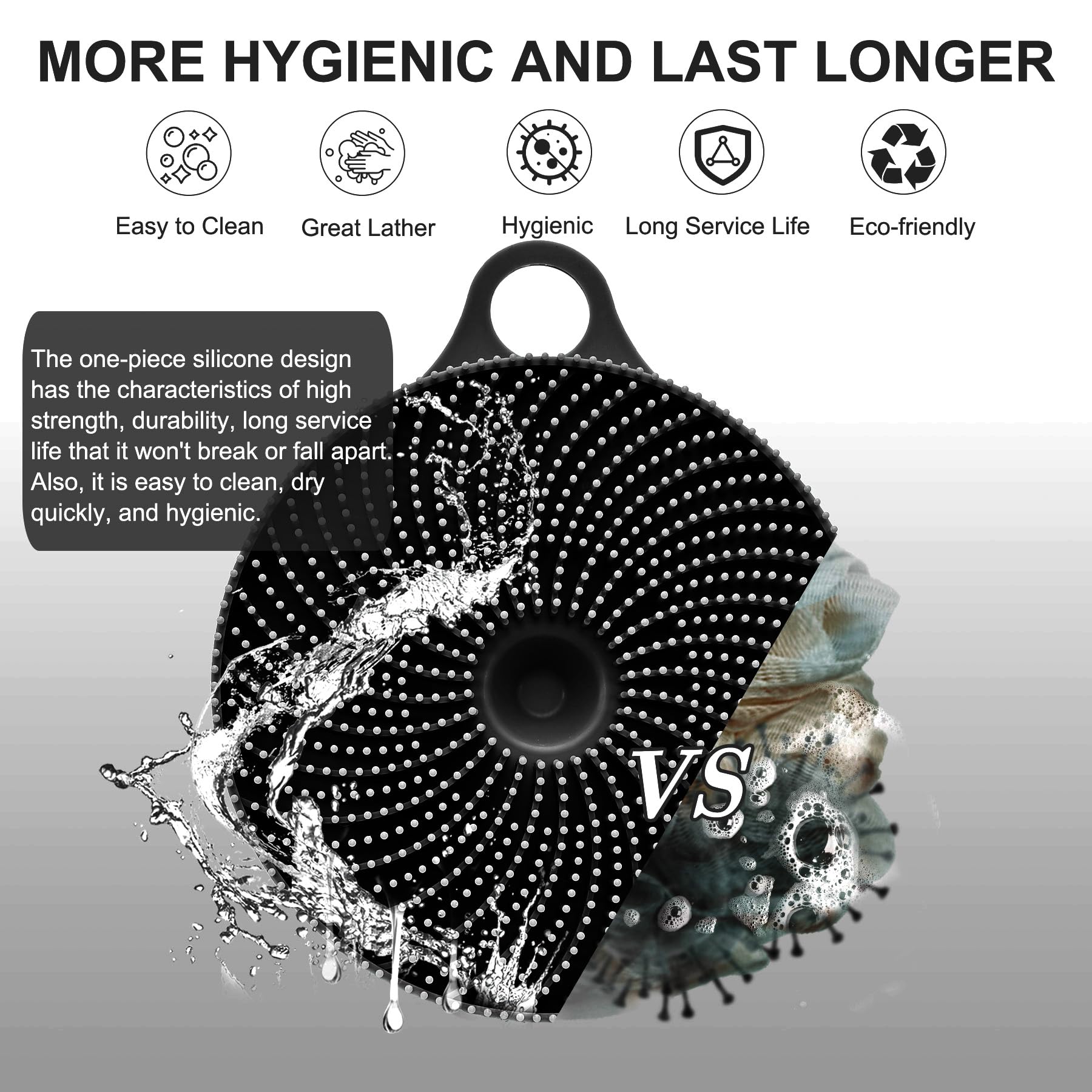 INNERNEED 2-in-1 Silicone Body Scrubber and Scalp Massager Shampoo Brush, Food-Grade Soft Material, More Hygienic, Easily Lather, Convenient for Travel, Gym, Business,etc (Black)