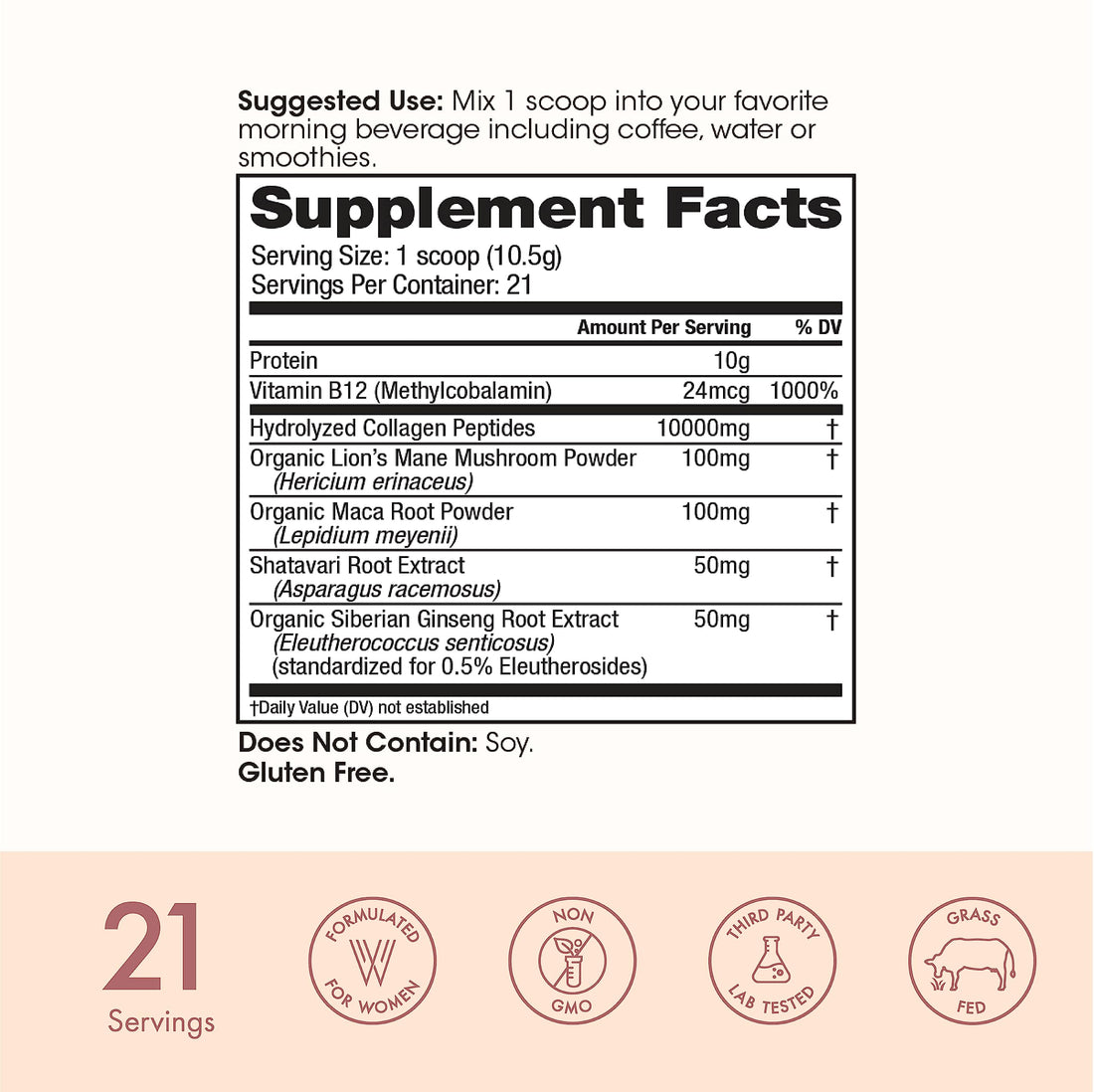 Winged Wellness Glow Up AM Collagen Peptide Powder | Morning Skin and Adaptogens for Glowing Skin and Energy. Grass Fed Collagen w/Lion’s Mane, Maca and Vitamin B12 I Unflavored, 21 Servings