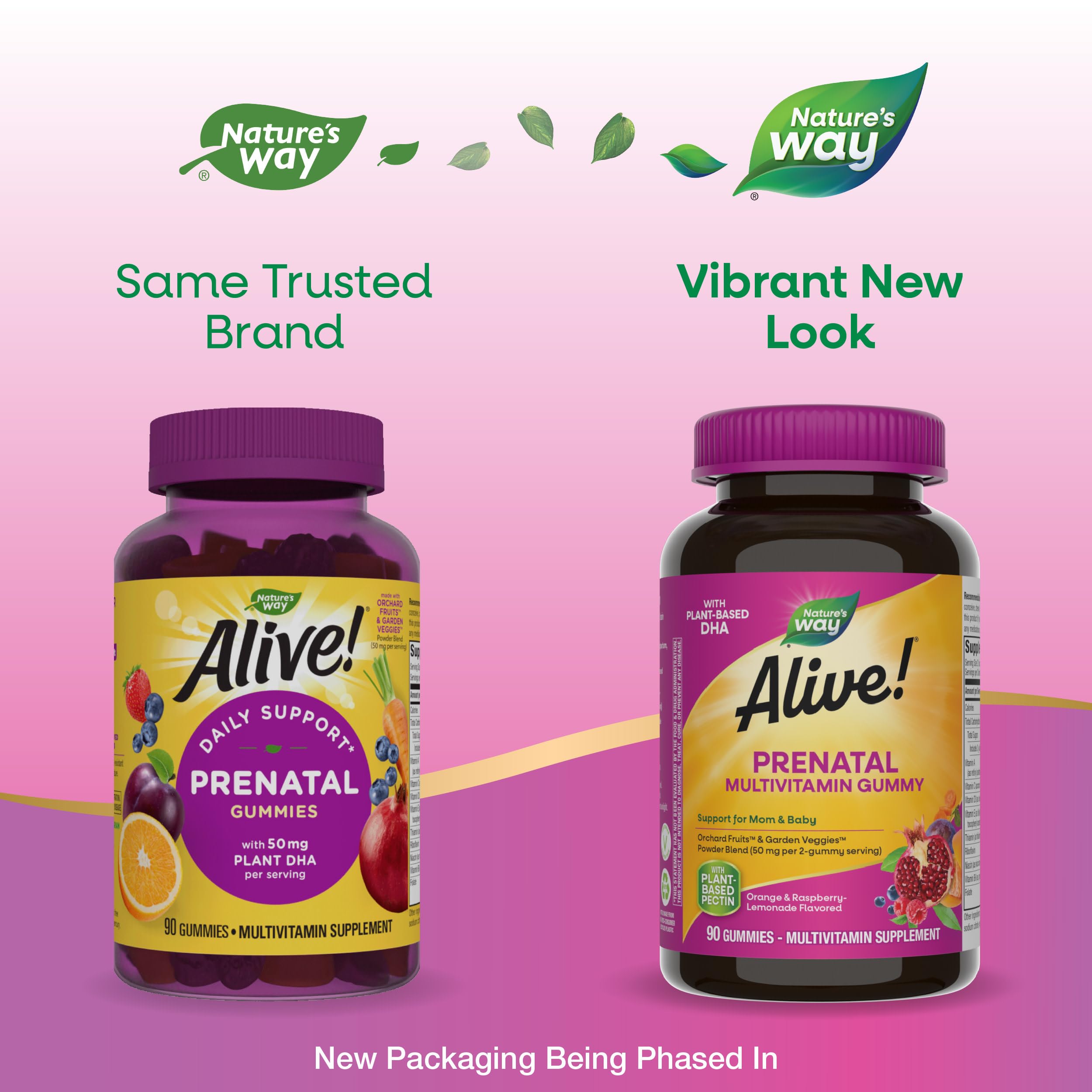 Nature’s Way Alive! Prenatal Multivitamin, Plant-Based DHA for Baby's Healthy Brain & Eye Development*, Vegetarian, Orange and Raspberry Lemonade Flavored, 90 Gummies (Packaging May Vary)