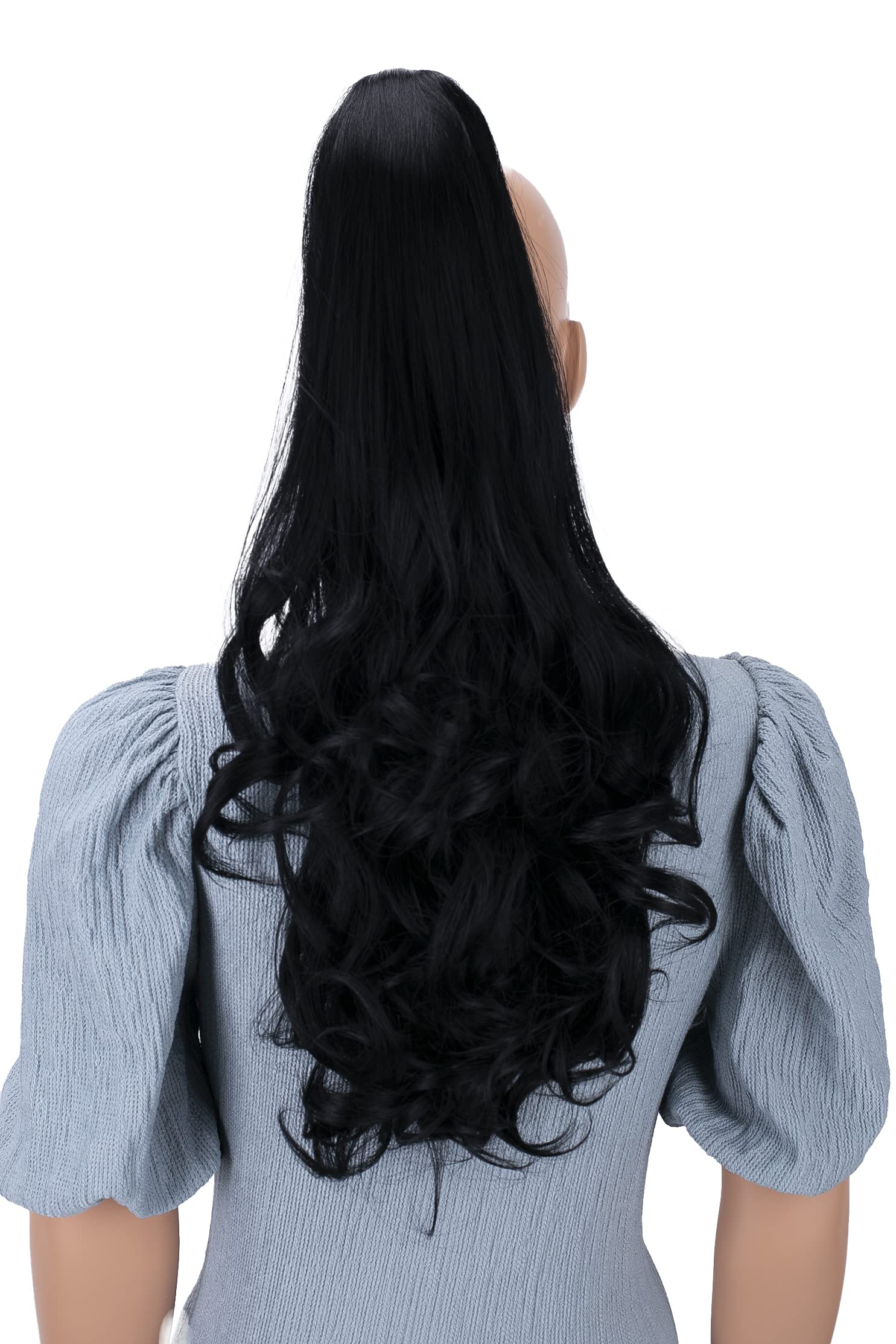 24 & 160g Hair Piece Pony Tail Extension (JET BLACK) Very Long & Voluminous curled wavy Heat-Resisting Like Real Human Hair