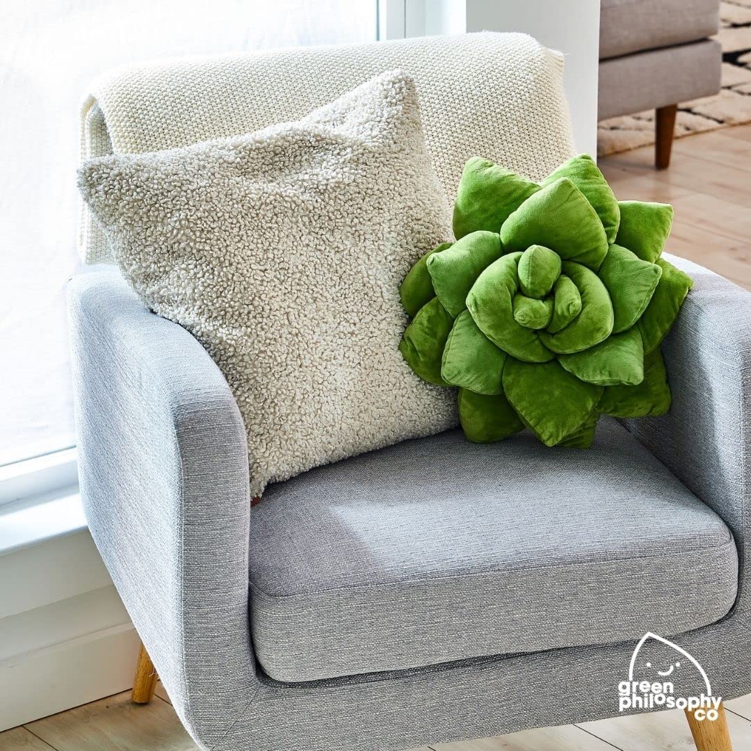 Green Philosophy Co. Succulent® Pillow 16 – Soft 3D Decorative Flower Throw Pillow, Unique Olive Green Plush Flower Cushion, Perfect for Couch, Sofa, Bedroom Decor, Gift for Plant Lovers